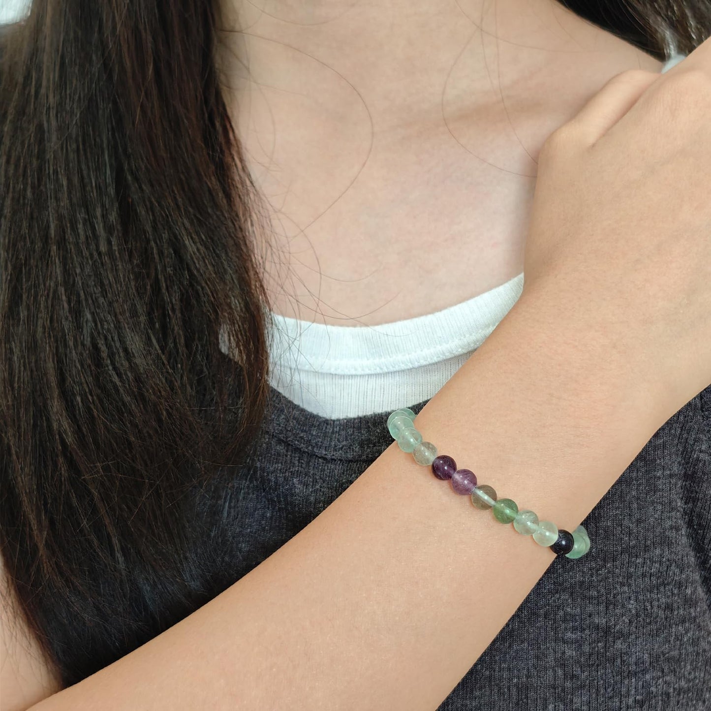 CHCCOYE 6mm Natural Healing Gemstone Bracelet Handmade Yoga Stretch Elastic Bracelet Stress Relief Crystal Jewelry for Men and Women (6mm, Fluorite)