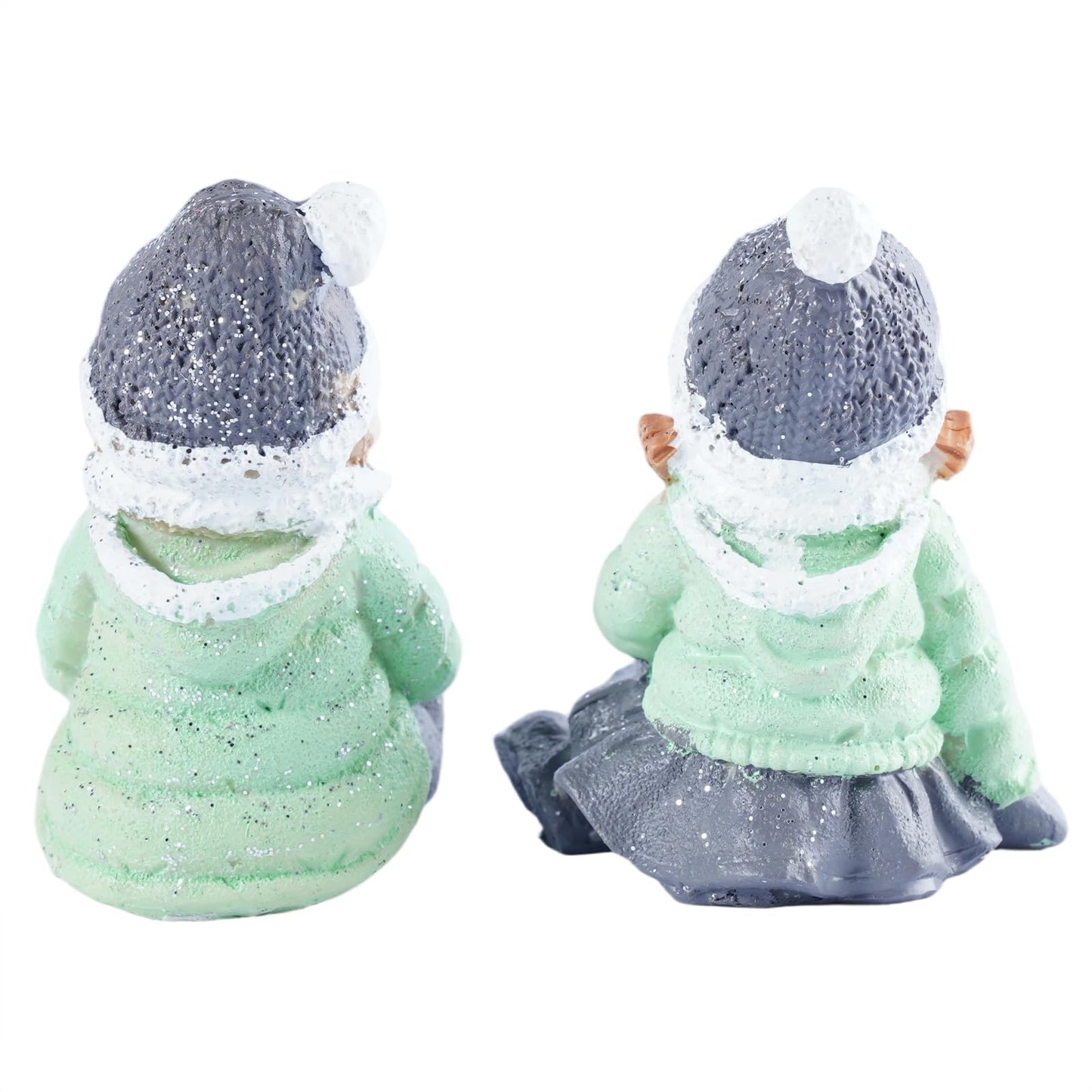 Brizoria Christmas Mini People Figurines Set of 2 Boy and Girl Winter Decorations Indoor Resin Little People Figures Miniature Figurines for Holiday Tabletop Diorama Crafts