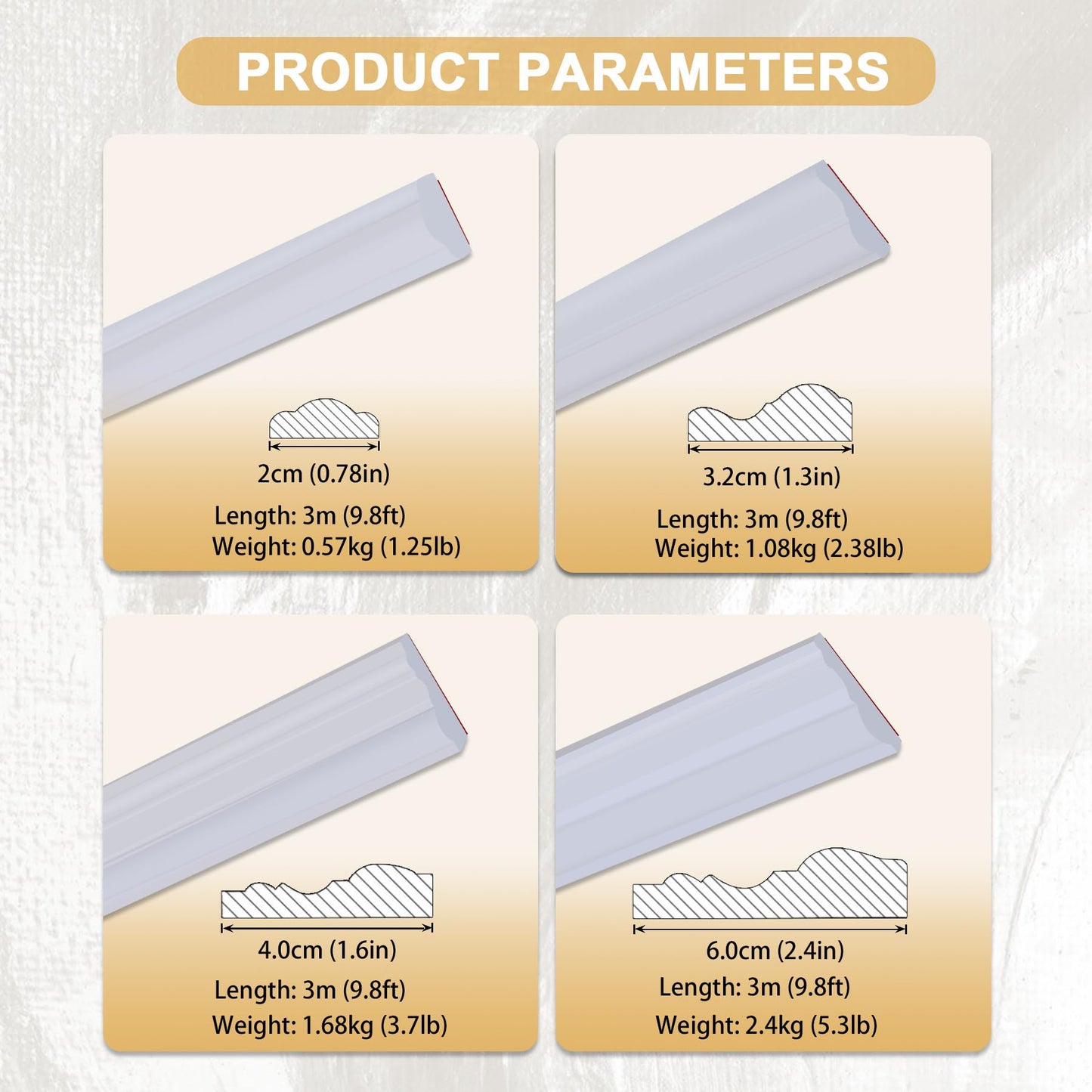 Soengsau Peel and Stick Accent Wall Molding, 9.8FT x 0.78IN Self-Adhesive Chair Rail Trim for Interior Decoration