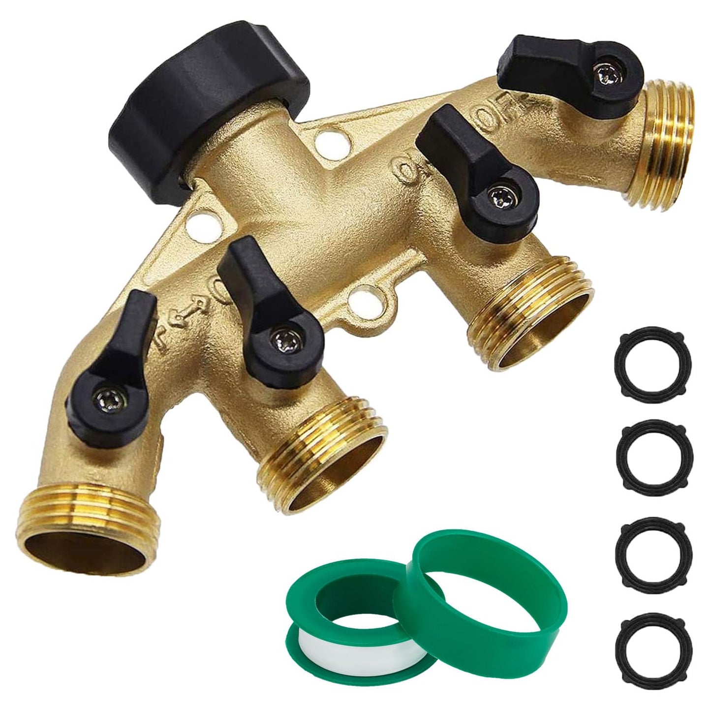 Hose Splitter 4 Way, CUMIZON Solid Brass Garden Hose Splitter Heavy Duty 3/4" Standard Threads, Leak-Proof Dual Outlet Splitter for Sprinklers and Irrigation Systems