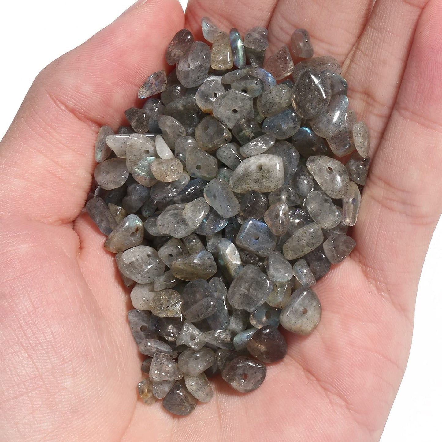 30in Labradorite Natural Chip Stone Beads 5-8mm About 230pcs, Irregular Drilled Gray Bead for Bracelets Jewelry Making Supplies for Adults, DIY Crafts.