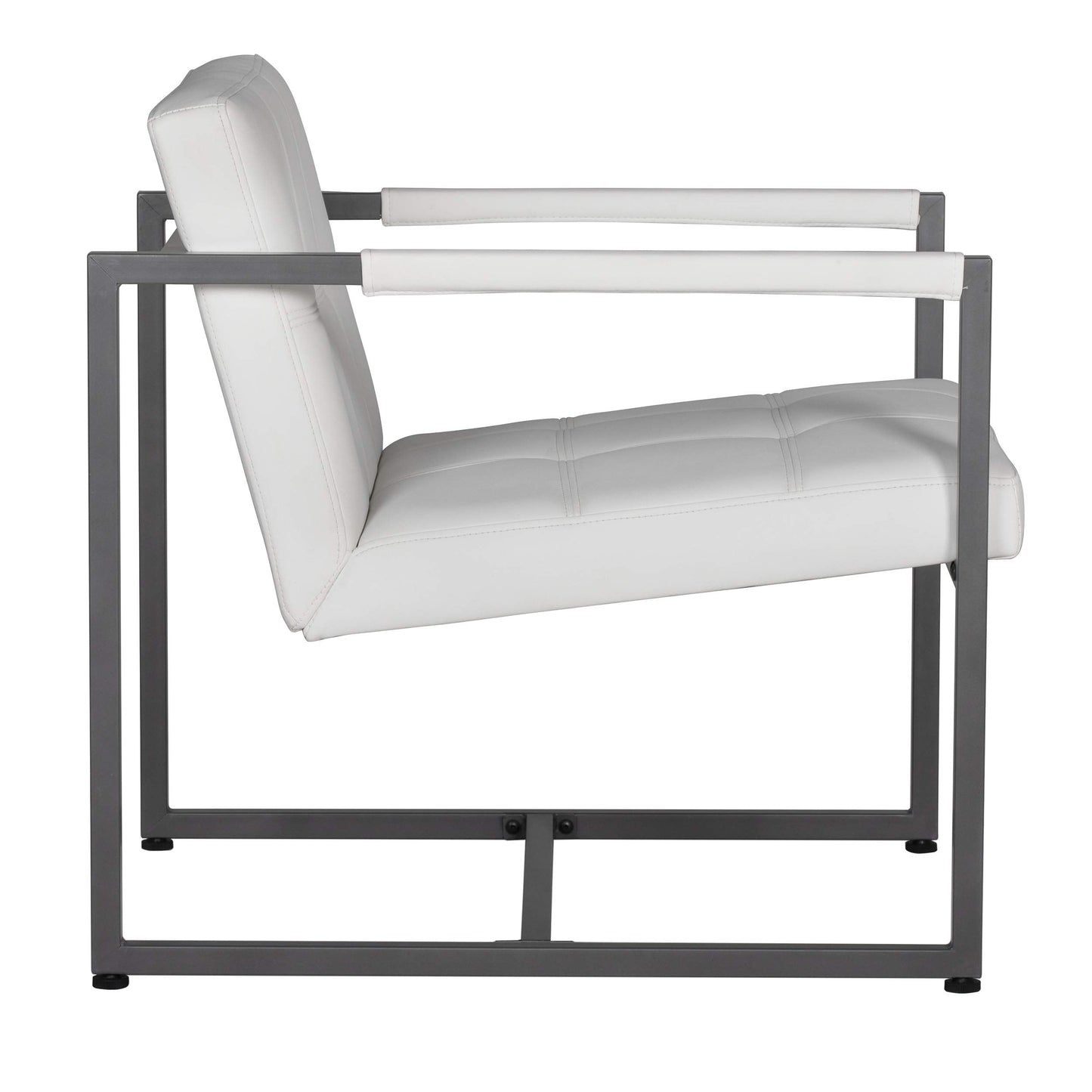 Studio Designs Home Modern Accent Chair Camber Mid-Century, Pewter Grey Metal Frame & White Bonded Leather