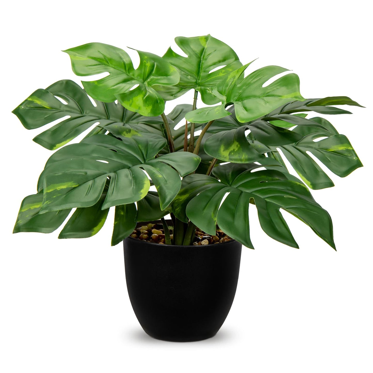 Hollyone Artificial Monstera Plant Faux Monstera Plant Potted Fake Tropical Plants in Black Pot for Indoor Outdoor Home Desk Office Garden Farmhouse Decoration