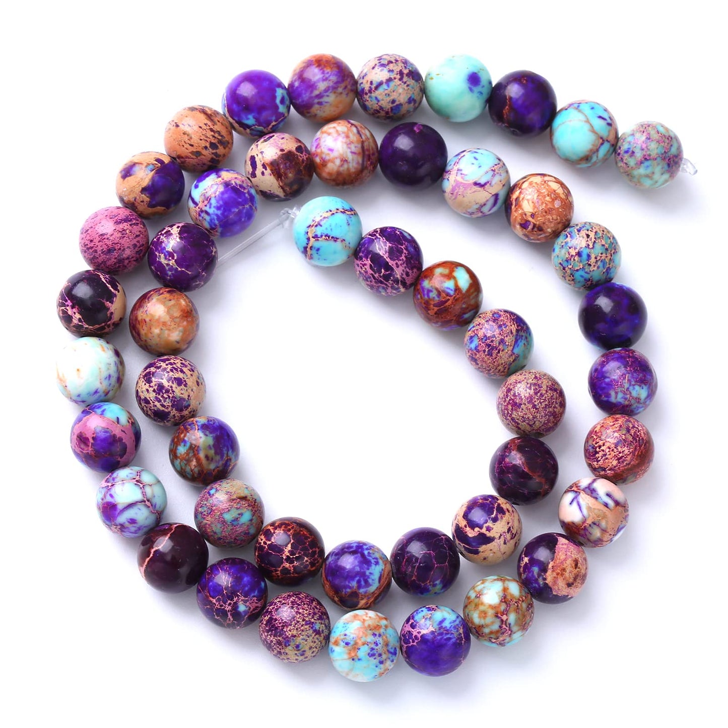 8MM 44PCS Natural Stone Galaxy Purple Sea Sediment Imperial Jasper Loose Beads for Jewelry Making DIY Bracelet Necklace