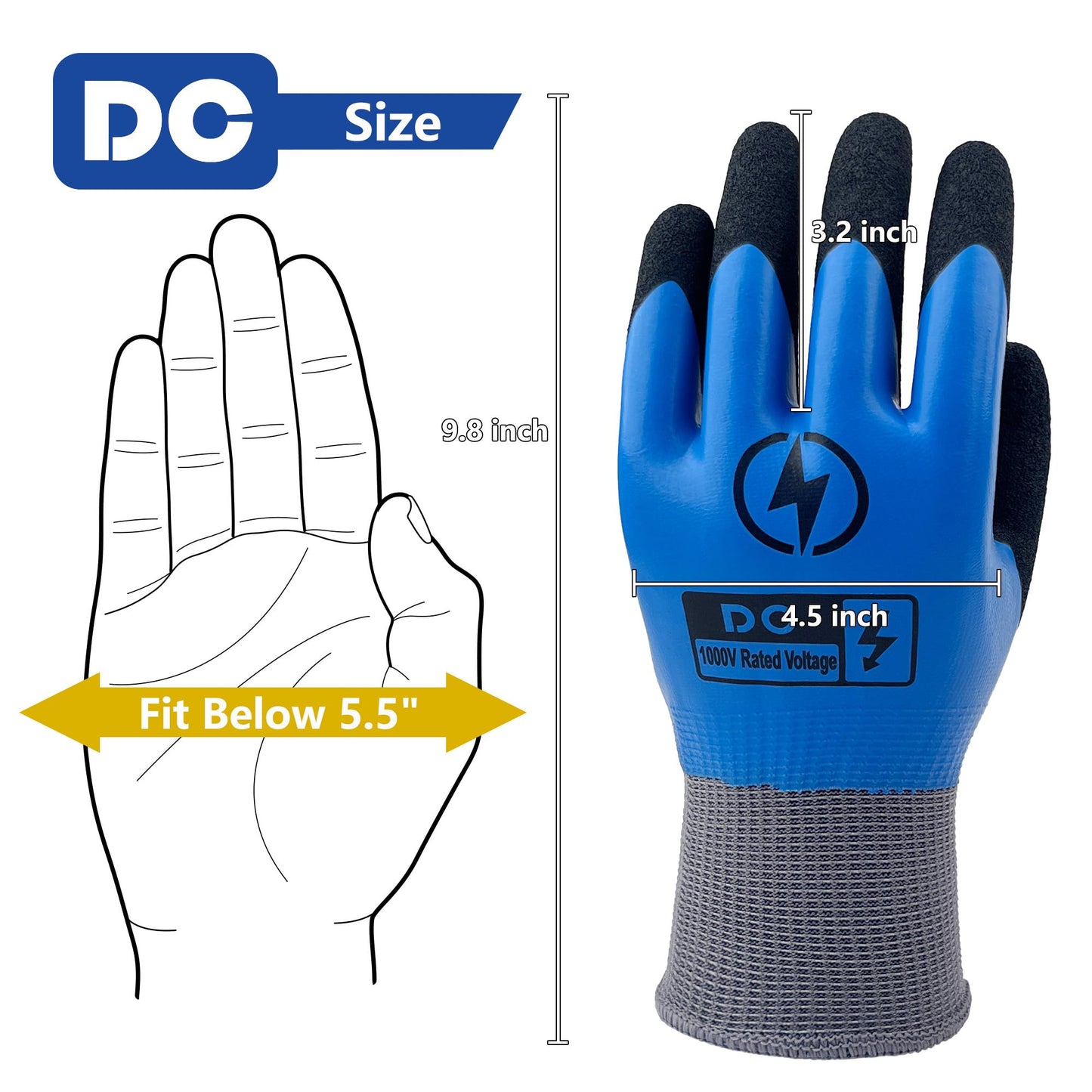 DongChu Insulated Electrician Gloves 1000V,ASTM D120 Certified High Voltage Resistant Flame Retardant Work Gloves, Electrical Rubber Non-slip Prevent Shock,Large