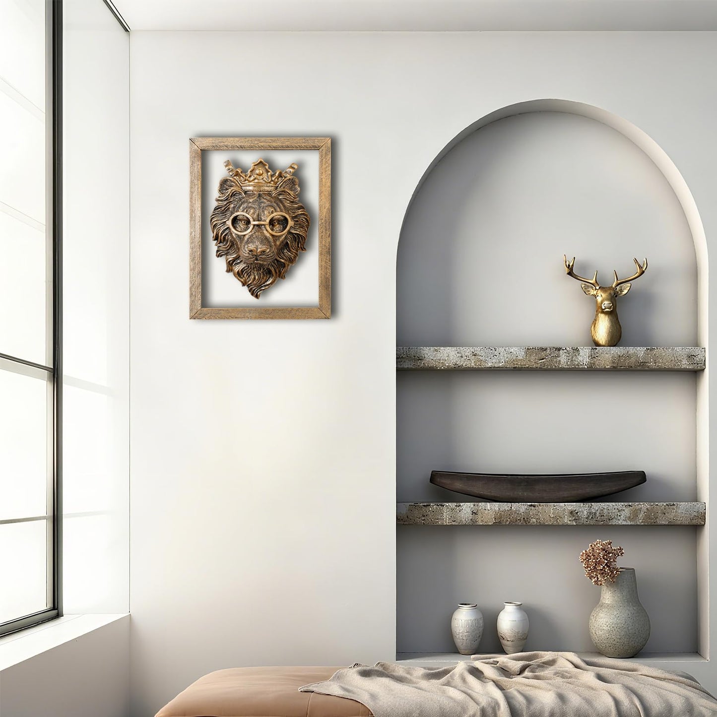 Zotabe 5PCs Animal Heads Wall Decor, Animal Sculptures Wall Dec, Moose Head Wall Mount, Lion Art, Resin Wall Hanging Decoration for Living Room Bedroom Kitchen Gift (Royal Specs Lion, 1)