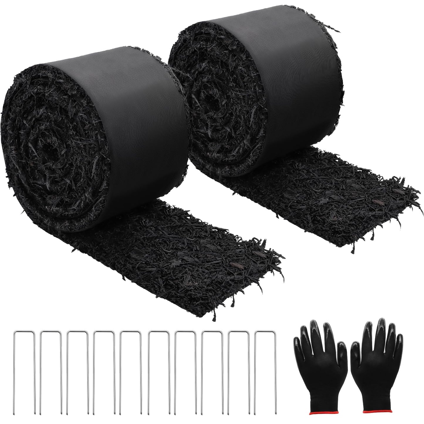 2 Pack 10 Ft Long Rubber Mulch for Landscaping Garden Mulch Black Roll Rubber Mulch Mat Natural-Looking Edging Border Cuttable Reduced Weed Growth Organic Soil Fertilizer Bed Liner for Garden
