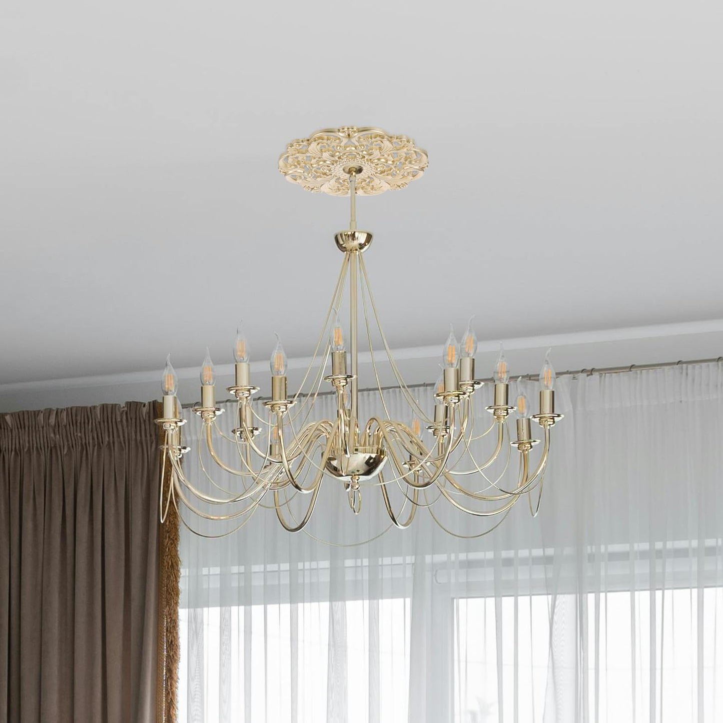 LUOZZY 2pcs European Style Ceiling Material Round Base Decorative Ceiling Light Decoration European Style Plastic Hollow Ornaments for Lighting Home Supply - Champagne Gold
