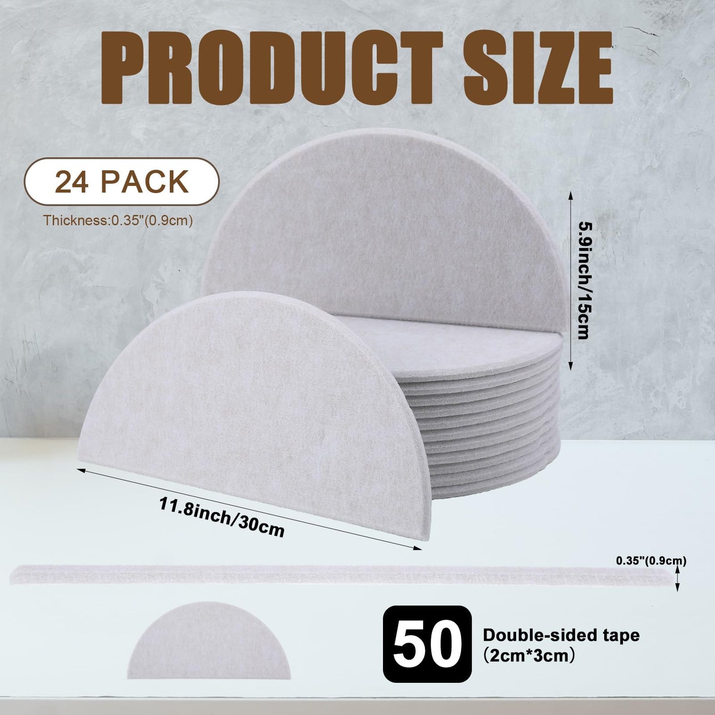 AceOrbit 24 Pcs Decorative Felt Bulletin Board Semicircular Wall Felt Tiles Modern Home Decor Felts Tiles with Glue for DIY Pin Board Office School Home Wall Decor Sticker Memos Photo Display