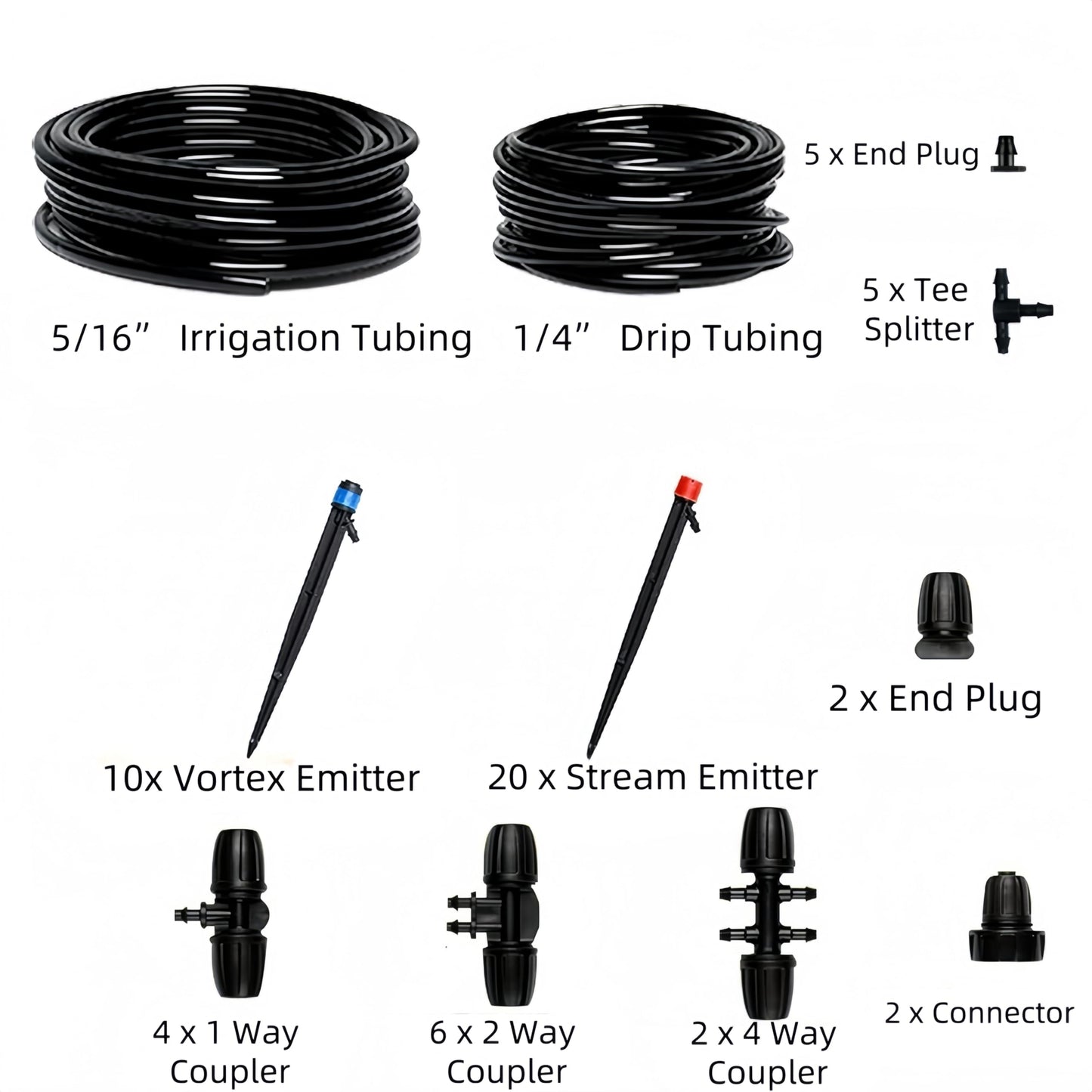 100FT Drip Irrigation System, Adjustable Nozzle Irrigation System for Garden, Automatic Garden Watering System with 5/16" & 1/4" Tubing, DIY Drip Irrigation Parts for Yard Lawn Flower Beds