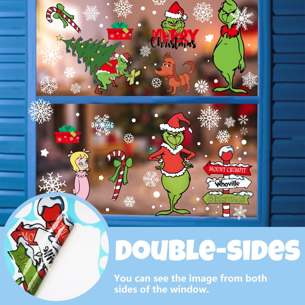 Waterproof Christmas Window Clings Xmas Window Stickers Double Sided Decals Home School Office