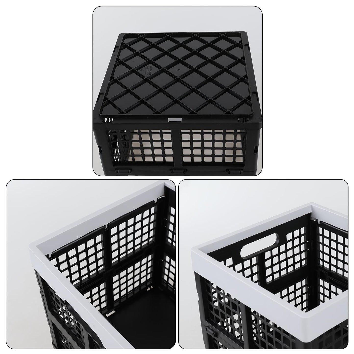 Oymlclivisa 18 L Collapsible Plastic Storage Crates, Square Foldable Crates for Storage, 3 Pack, Black