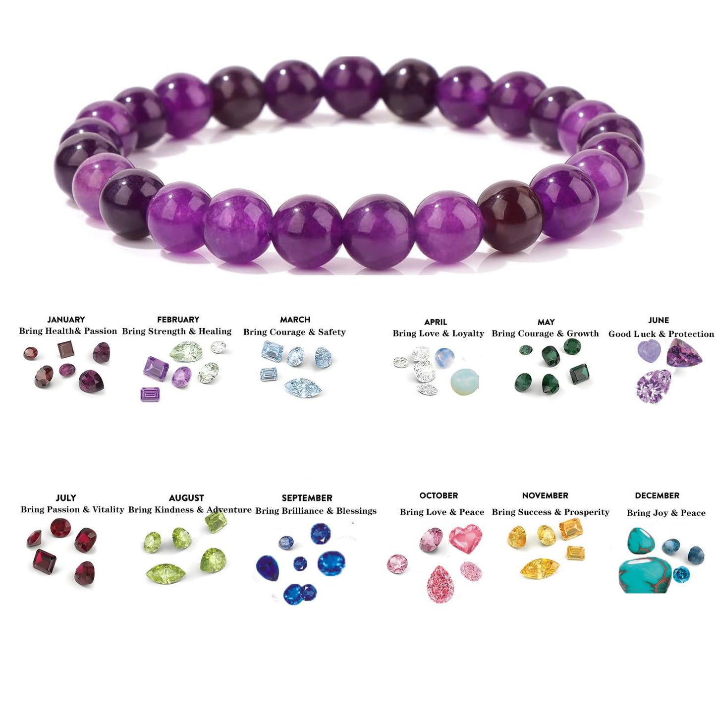 Naupyal February Birthstone Bracelet for Women Men,Amethyst Natural Stone Beaded Bracelets,Healing Crystal Gemstones Stretch Bracelet Stress Relief Month Bracelet Birthday Jewelry Gifts