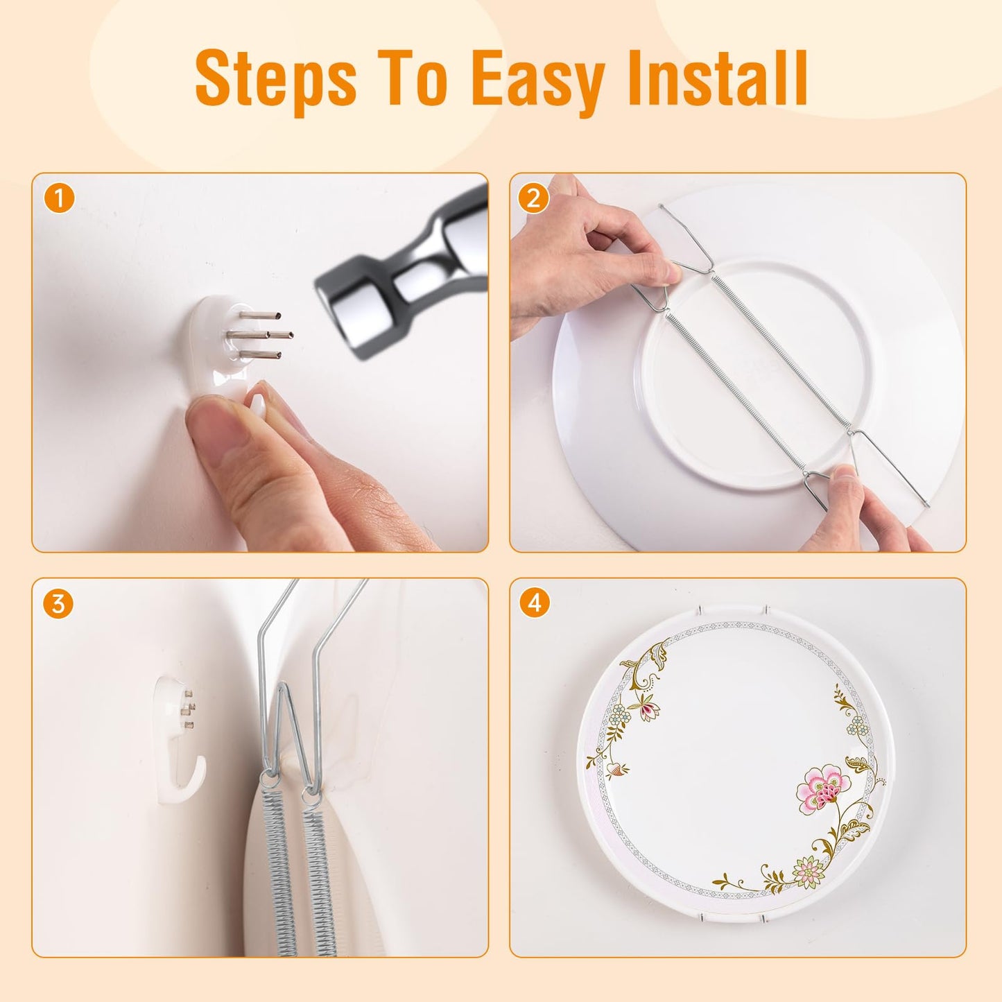 Bilillo Plate Hangers for The Wall, Suitable for 12-16 inch Decorative Plate, Stainless Steel Invisible Heavy Duty Wire Plate Holder with Wall Hooks, Plate Hangers for Displaying Plates, Silver