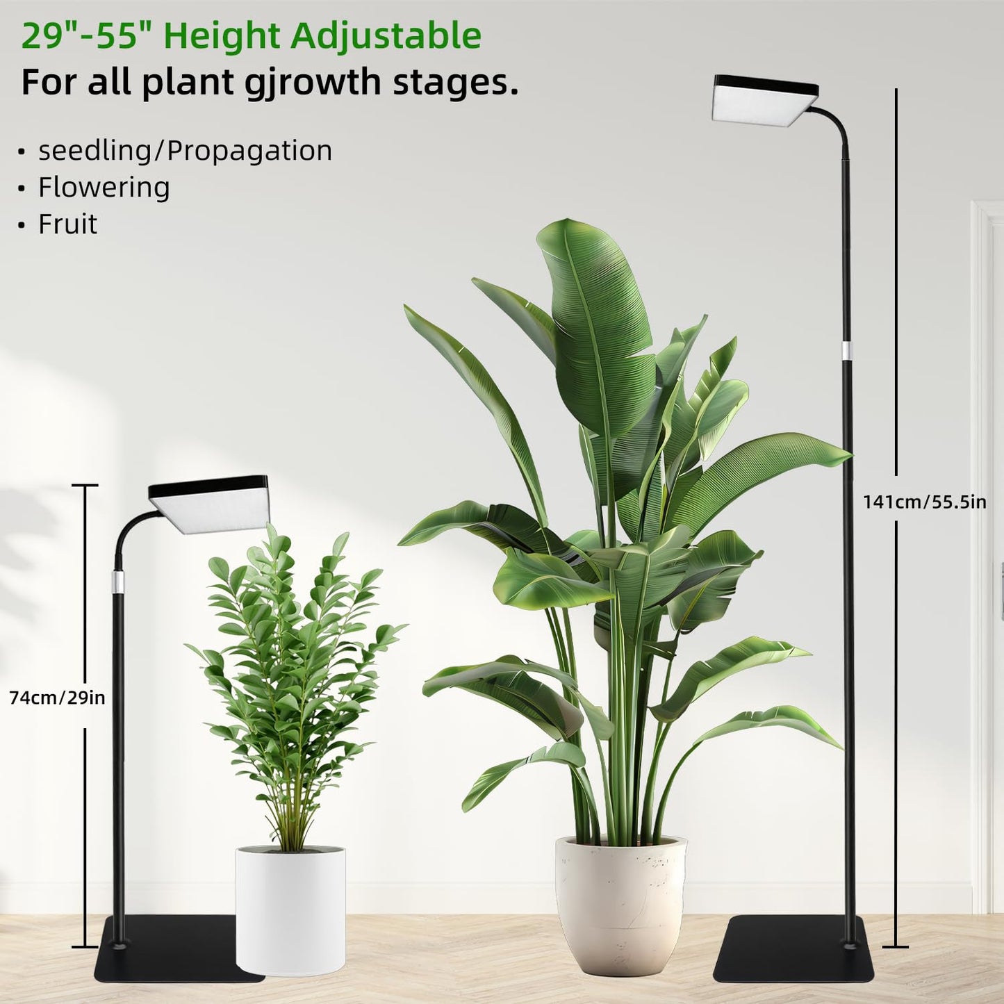 Grow Lights for Indoor Plants, LED Full Spectrum Plant Grow Light with Stand, Adjustable Height Growing Lamp with Remote Control, 4/8/12H Timer, 10 Dimmable Brightness, 47inch