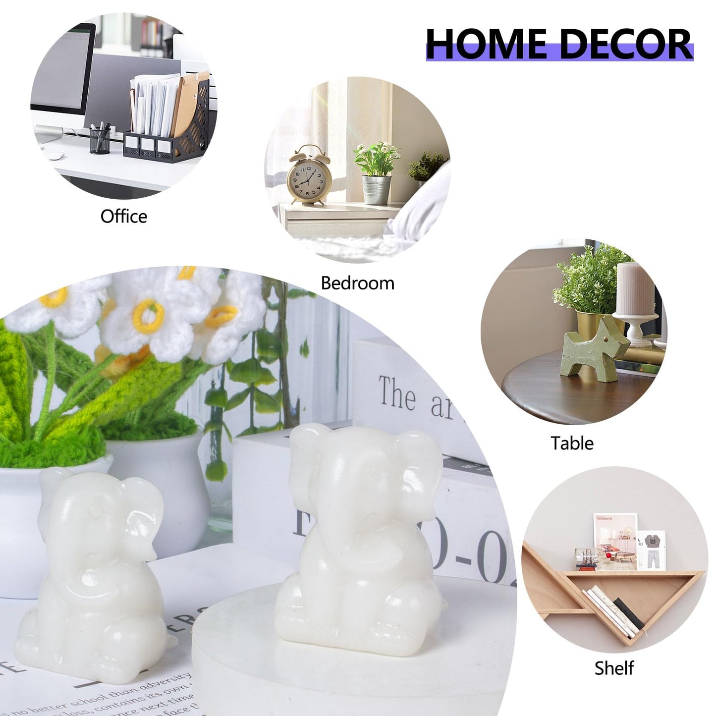 Ytbeoxk 2 Inch Crystal Elephant Decor Statues, White Jade Cute Sitting Elephant Figurines, Reiki Healing Crystal Carved Animal Statues, Home Office Desk Hand Carved Decor Gifts for Women