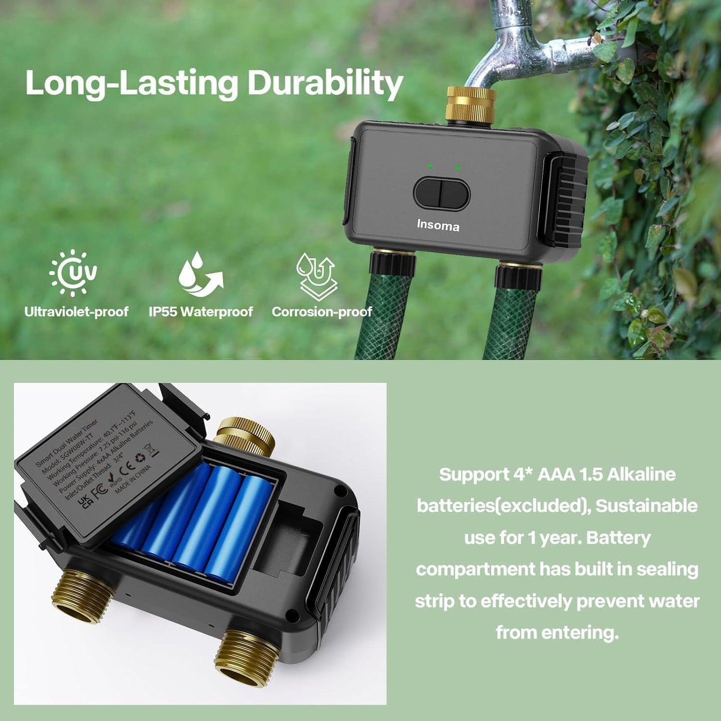 Smart Water Hose Timer Sprinkler Timer with 2 Outlet, Automatic Irrigation System Controller for Lawns and Yard, Compatible with Alexa