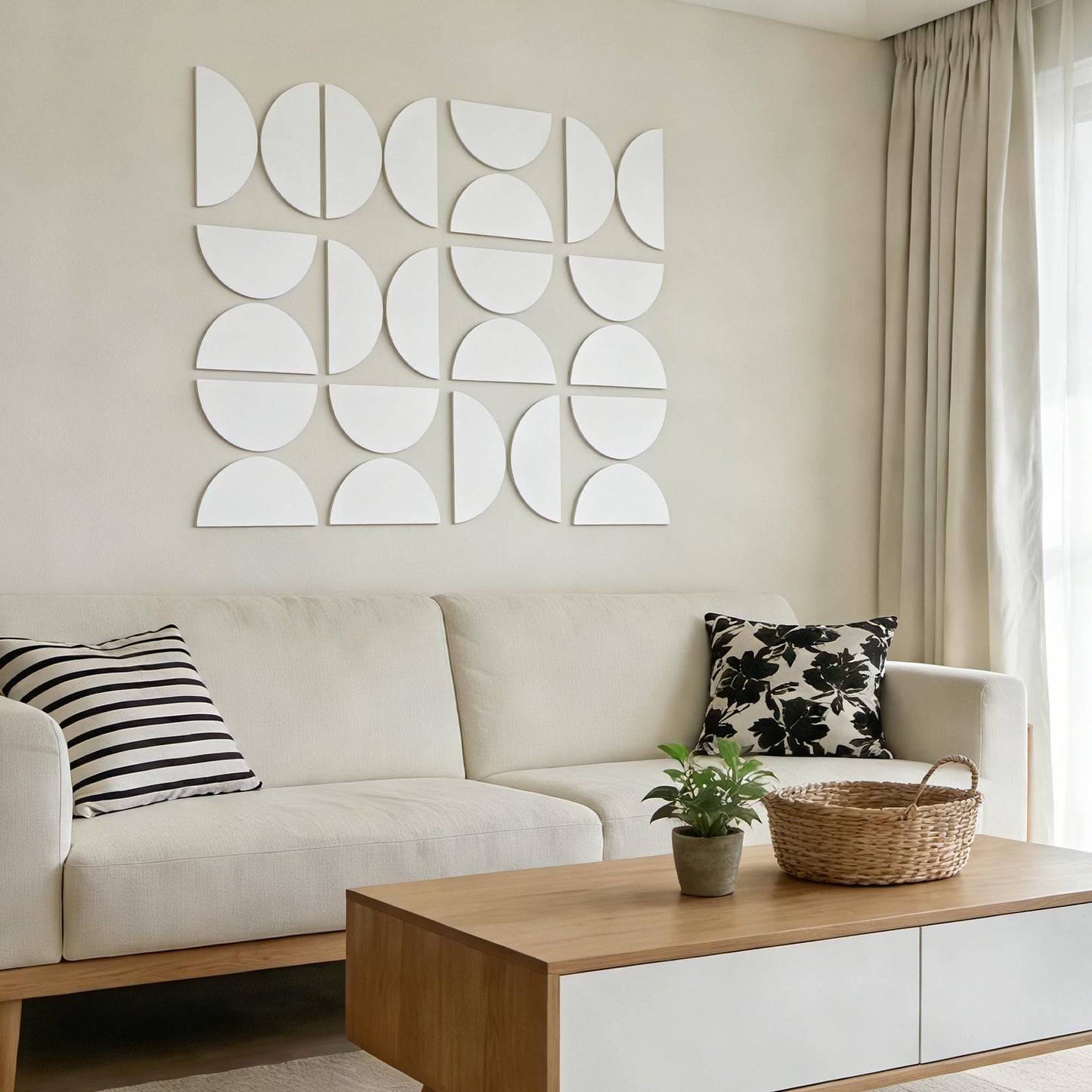 Half Circles 3D Wall Panels, Wall Decor Accents, Geometric Art, Large Wall Art, Landscape Home Decoration Modern and Minimalist For living Room,Bedroom, Office-24-Pack Panel Kit (White-24 PACK)