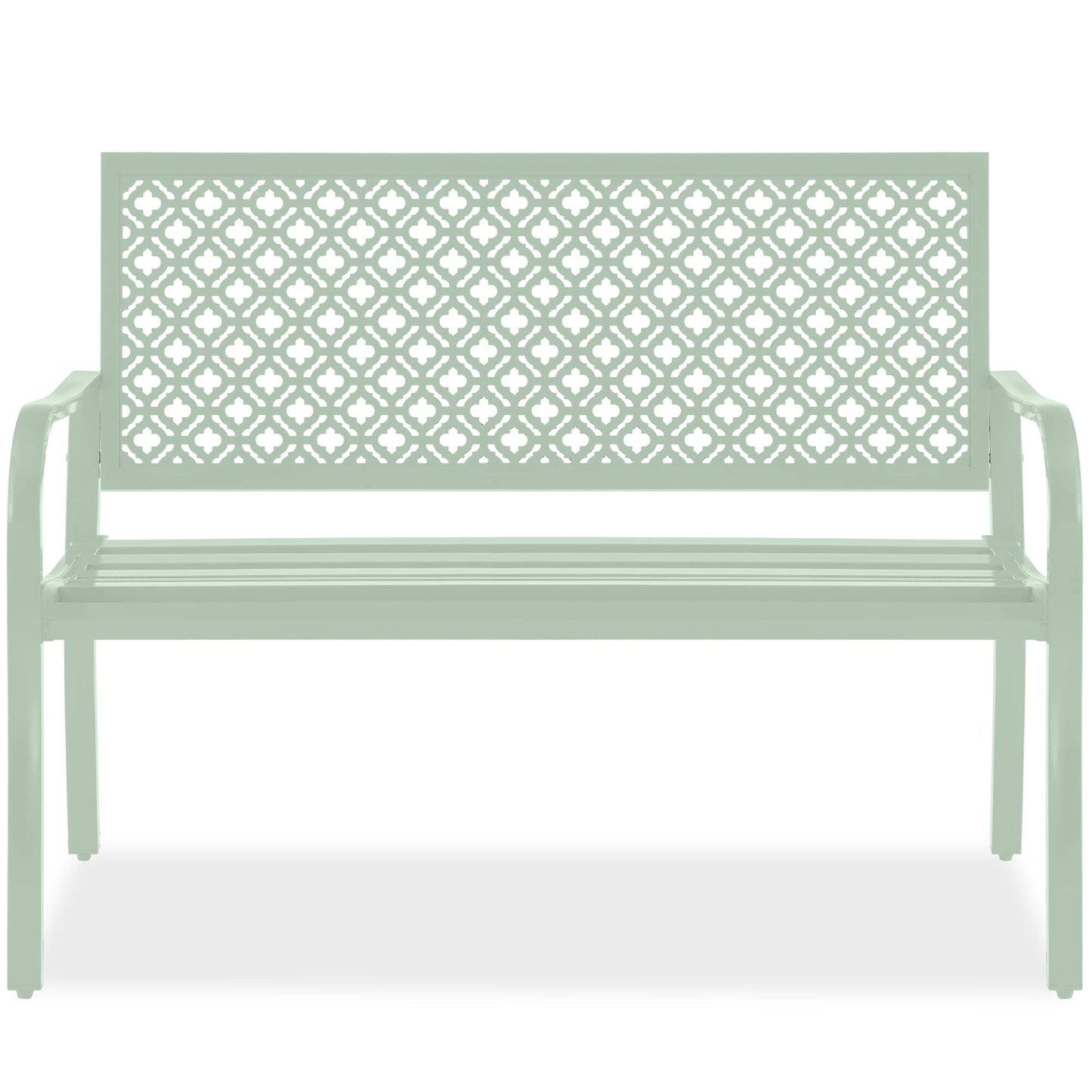 Best Choice Products Outdoor Bench 2-Person Metal Steel Benches Furniture for Garden, Patio, Porch, Entryway w/Geometric Backrest, 790lb Capacity - Mint Green