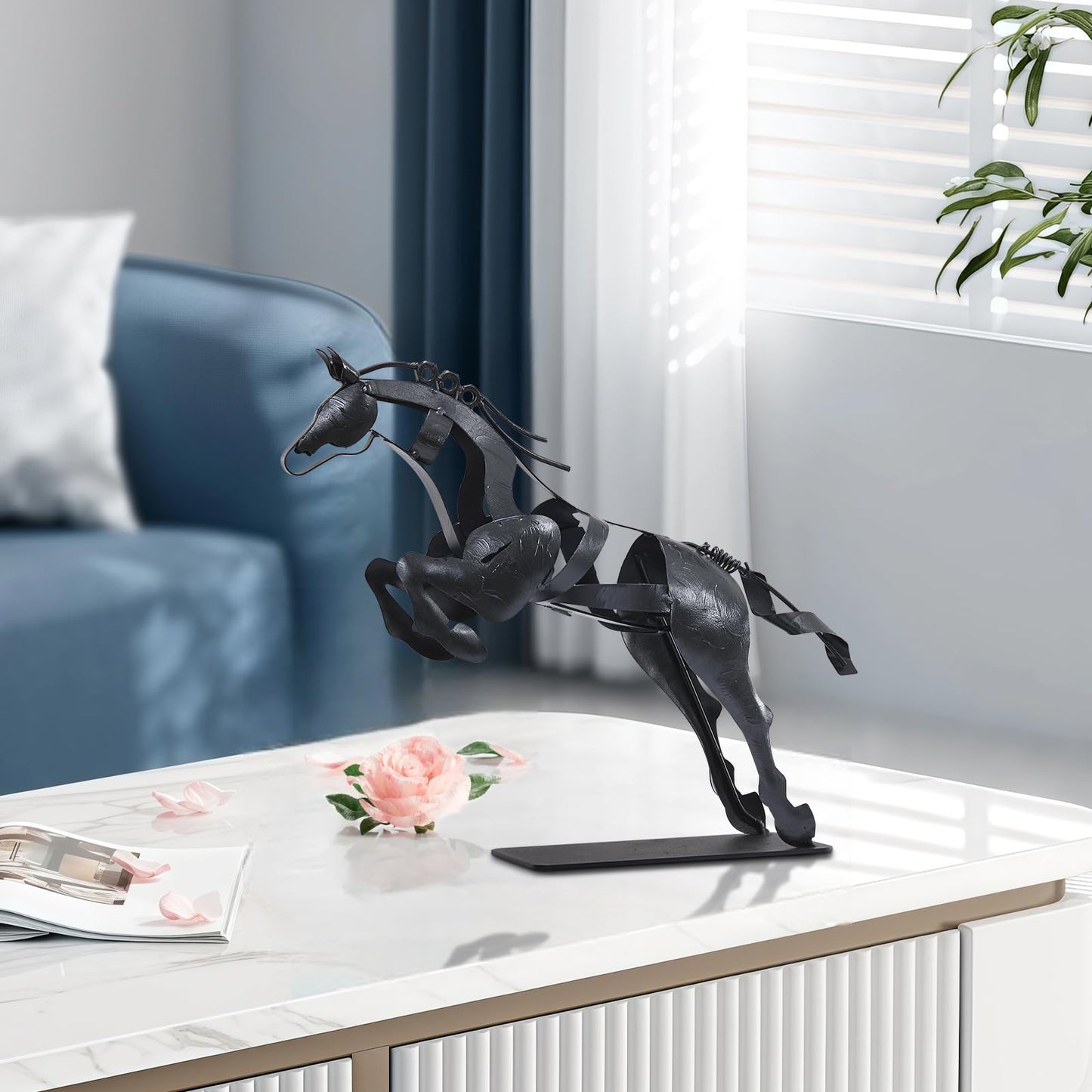 SunBlogs Art Horse Statue, Unique Metal Art Handmade Sculpture for Home Decor, Rustic Decor, Gifts for Horse Lovers (Black)