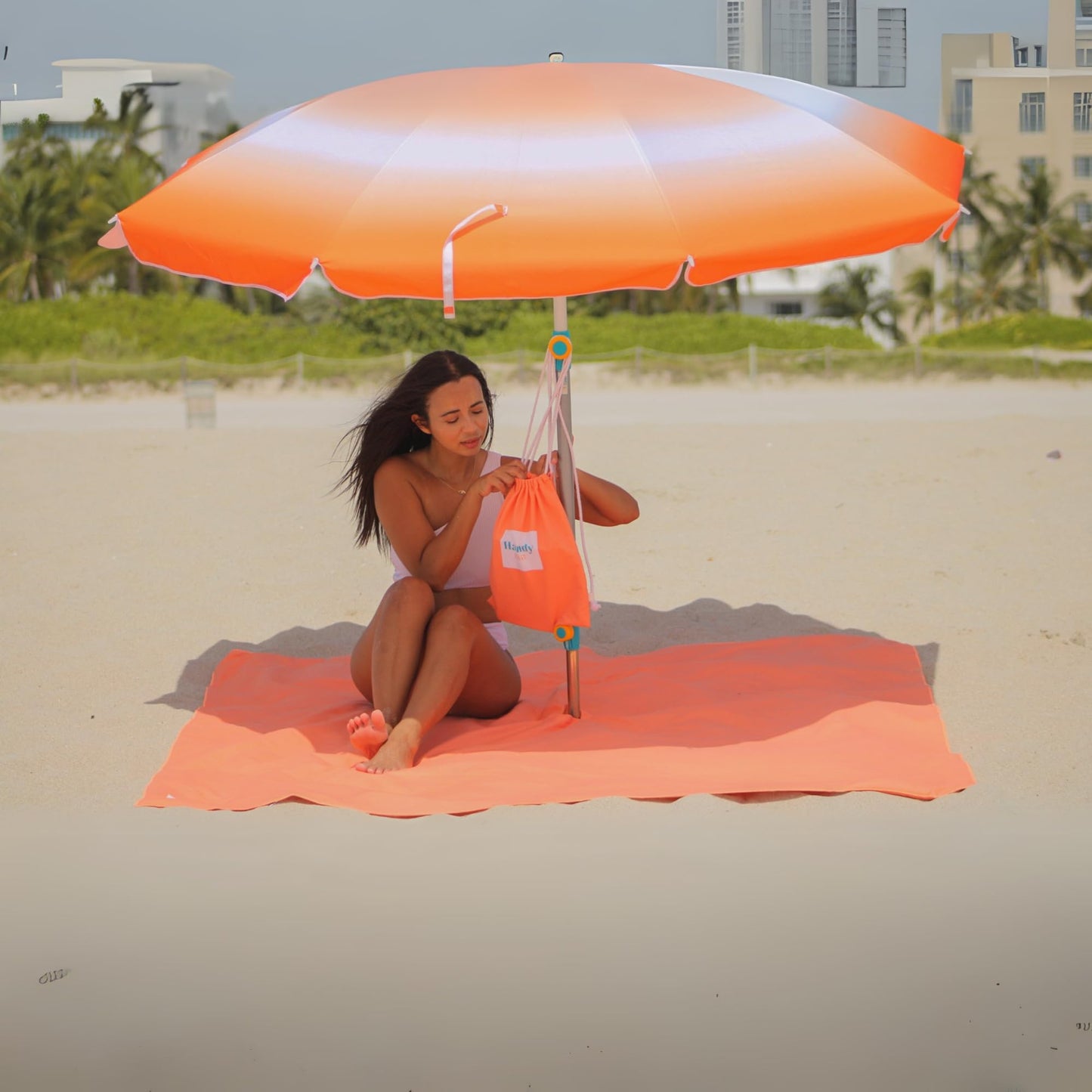 Plush Microfiber Beach Blanket, Large Beach Mat for 1-4 Persons, Sandproof, Windproof | Hole for Umbrella, Corner Sand Pockets to Fight Wind (Bag for Blanket Included)