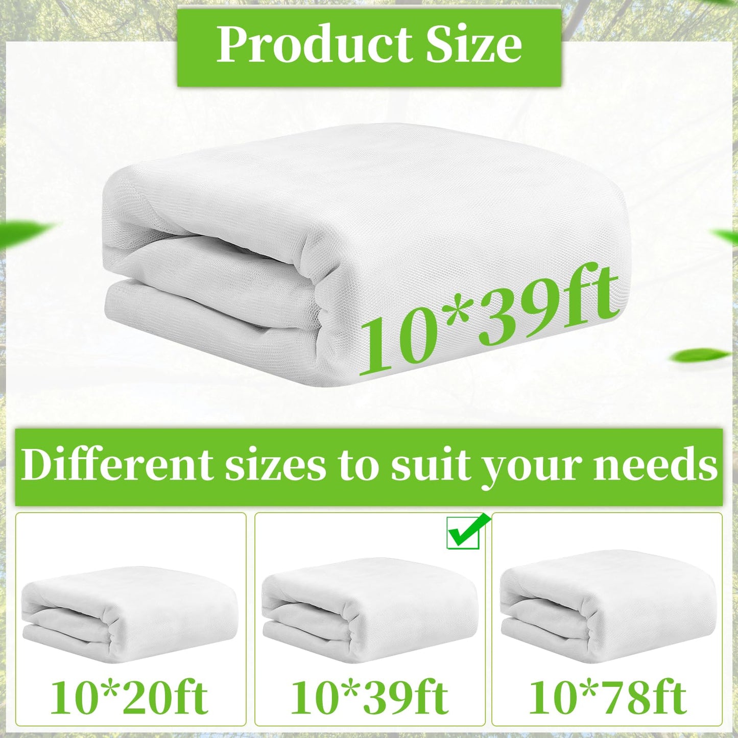 39 x 10 Ft Mosquito Netting for Garden Patio, Breathable Mesh Net for Bird and Insect Protection, Plant Cover for Vegetables, Fruits and Flowers, White 3x12 m