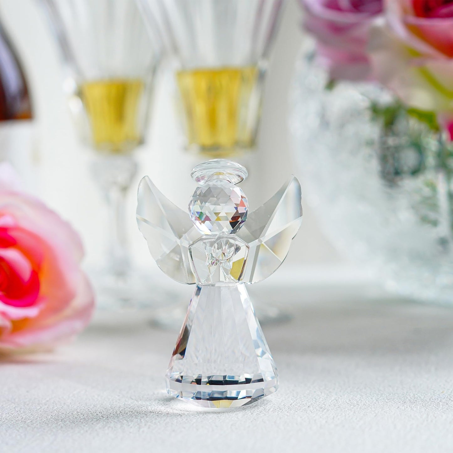 HDCRYSTALGIFTS 3inch Crystal Guardian Angel Figurine Paperweight Decor Glass Christmas Angel Statue Ornaments Art Collectible Gift for Women (Clear)