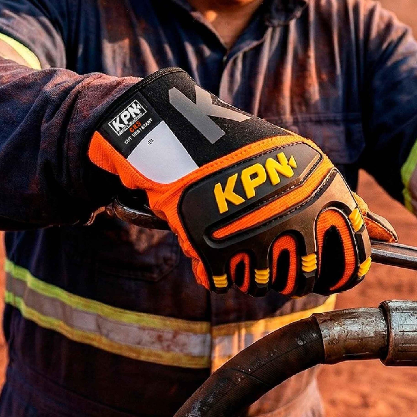 KPN CR5 Work Gloves for Men & Women, Cut & Impact Resistant with Dotted Synthetic Palm Grip, for Mechanical & Heat Hazards - Large (Pack of 1)