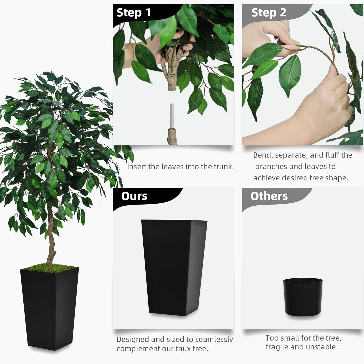 ASTIDY Artificial Ficus Tree 5FT - Faux Indoor Tree with White Tall Planter - Fake Ficus Floor Plant Potted - Artificial Silk Tree for Home Office Living Room Decor Indoor