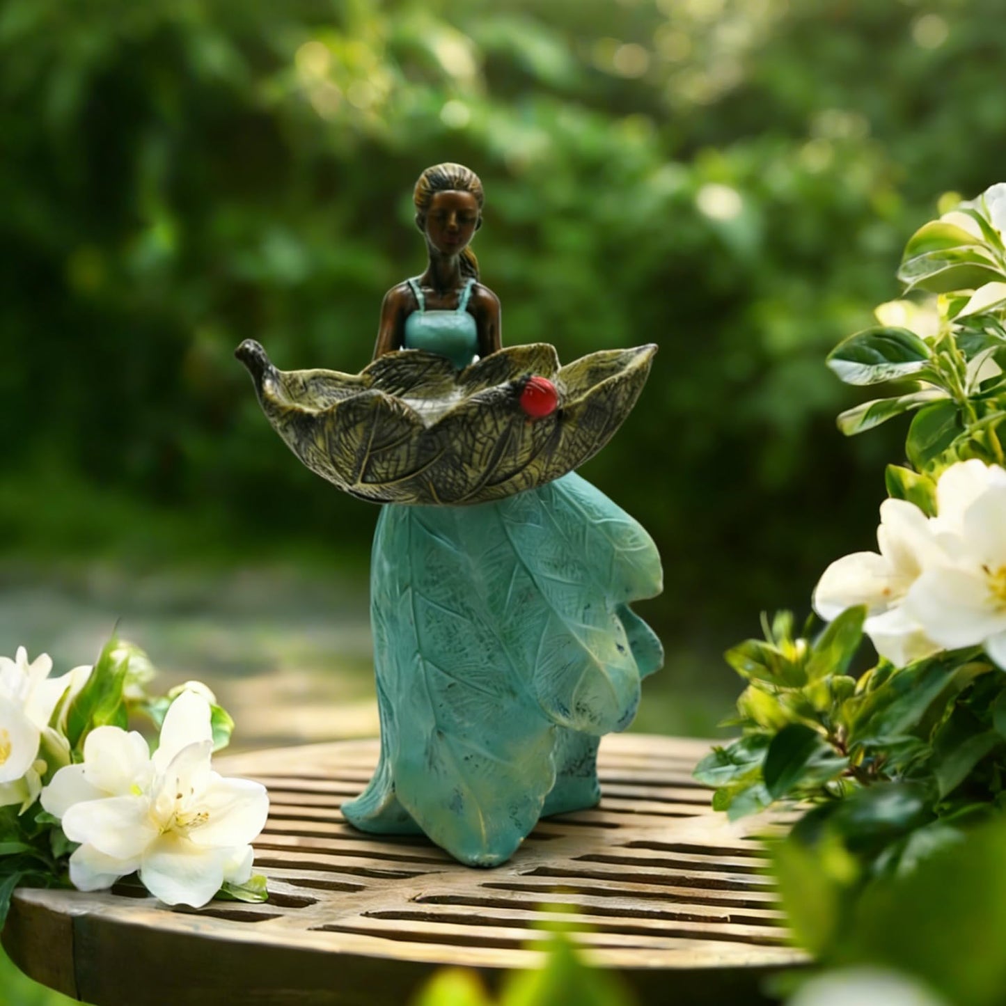 ZUDKSUY 10 Inch Fairy Garden Statue Bird Feeder, Unique Resin Bird Feeder, Decorative Outdoor Bird Feeder for Garden, Lawn, and Home Décor Gift for Women