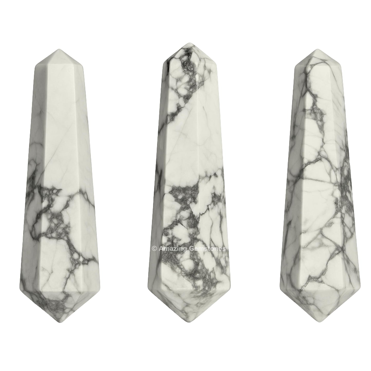 Amazing Gemstone Howlite Crystal Points Bulk Healing Crystals - Pack of 3 Double Terminated Healing Wand Point Bulk Crystals for Crafts, Crystal Grid, DIY Work - Premium Crystals for Beginners Gifts