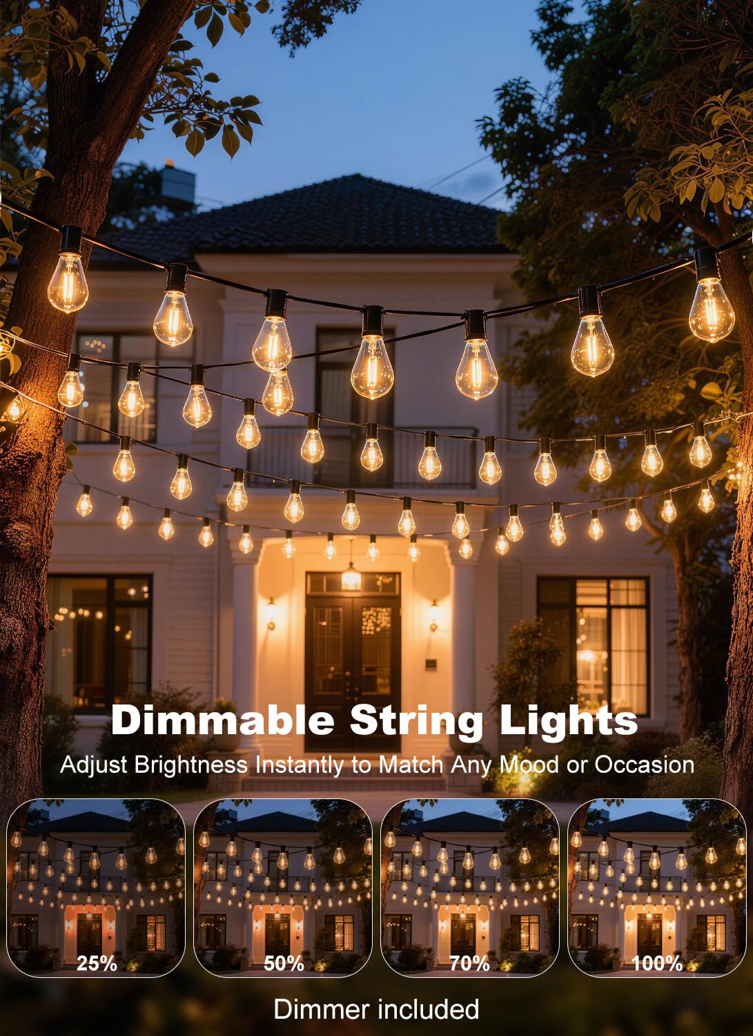 Gyecahz 200FT Outdoor String Lights Waterproof, 76+2 Shatterproof S11 LED Bulbs, Extra Long Patio Lights for Outside, Bistro Cafe Decor, Backyard Garden Hanging Lights, Outside Fence Light String