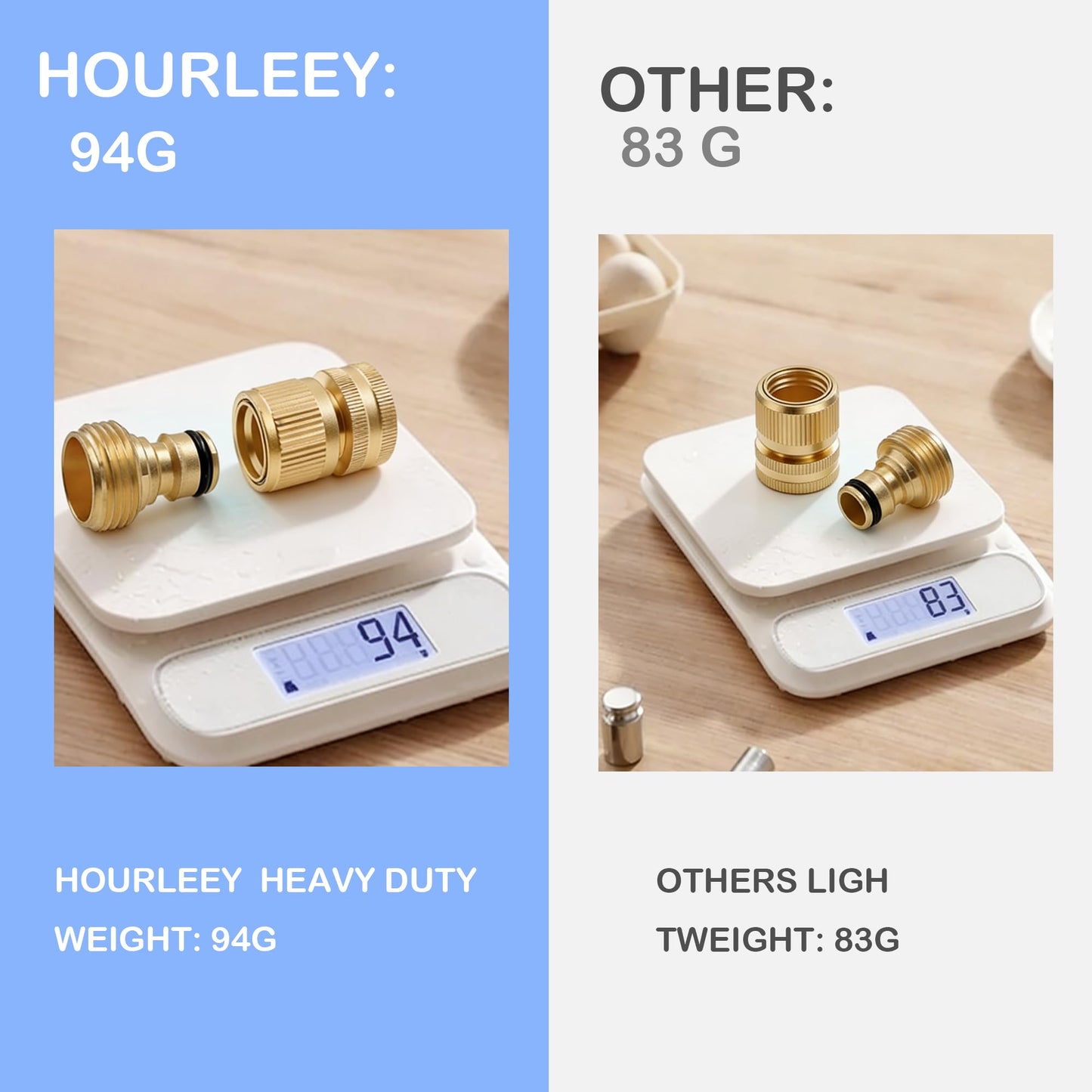 Hourleey Garden Hose Quick Connector, Solid Brass 3/4 Inch GHT Thread Garden Quick Connect Kit, Male and Female No-Leak Water Hose Fittings (4 Set)
