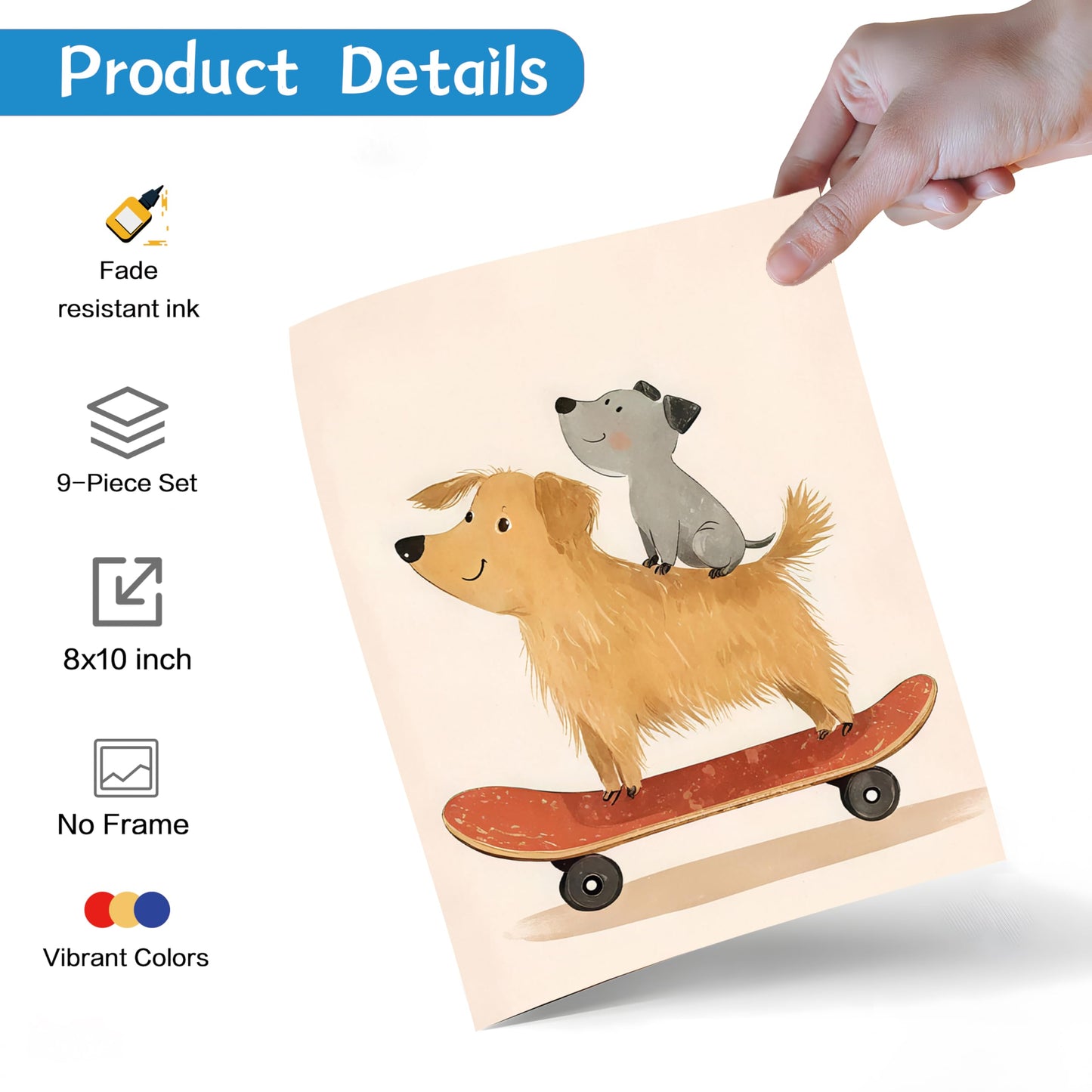 SAMHOU Kids Room Wall Art Set of 9, Funny Cute Cartoon Animal Canvas Prints, Nursery Wall Decor Paintings for Boys Girls Bedroom Baby Room Playroom Classroom Decoration 8x10 Inch Unframed