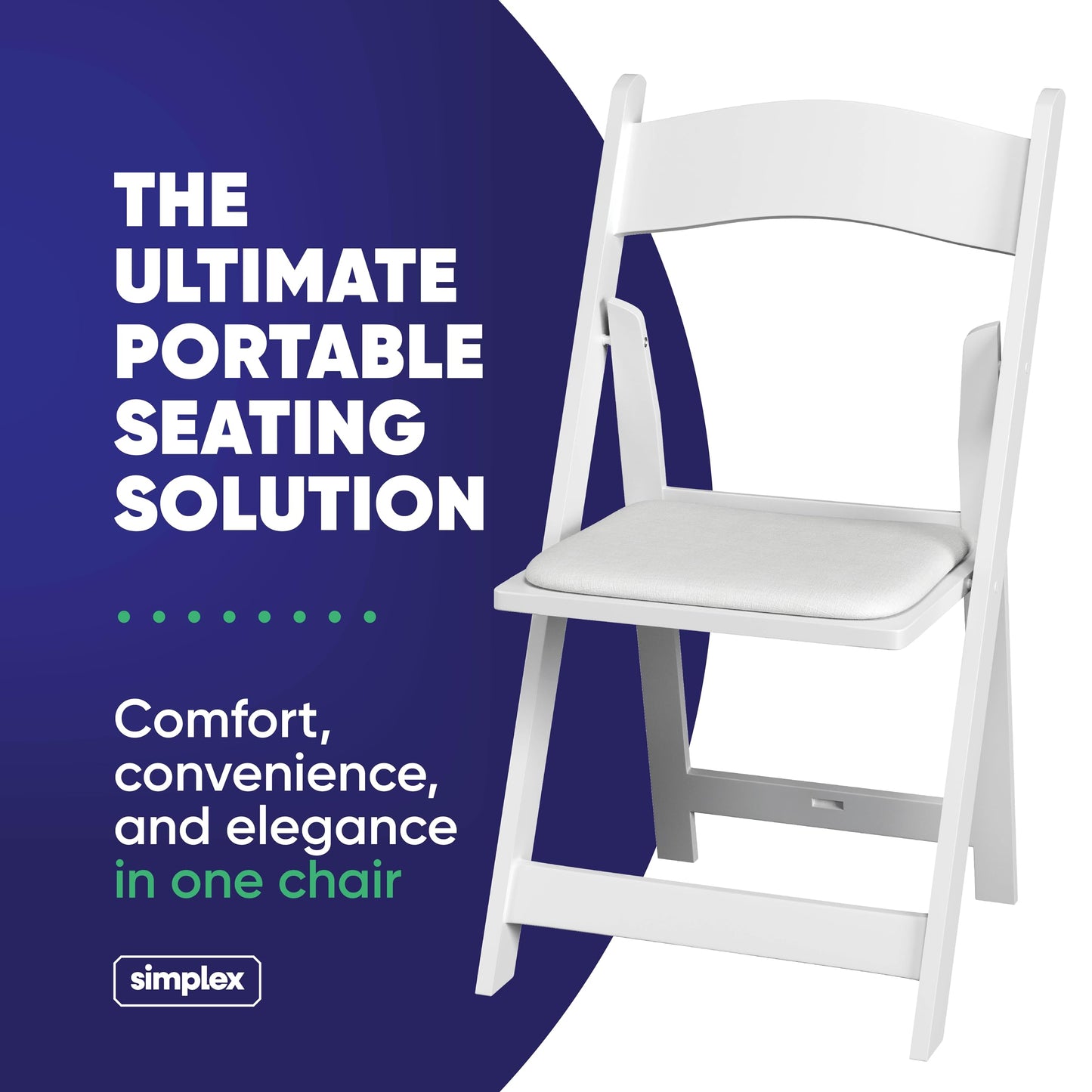 SIMPLEX 4 White Folding Chairs – Resin Stackable Foldable Chairs with Padded Seats – Comfortable White Folding Chairs for Indoor/Outdoor Events – Lightweight Resin Chairs (4 Pack)