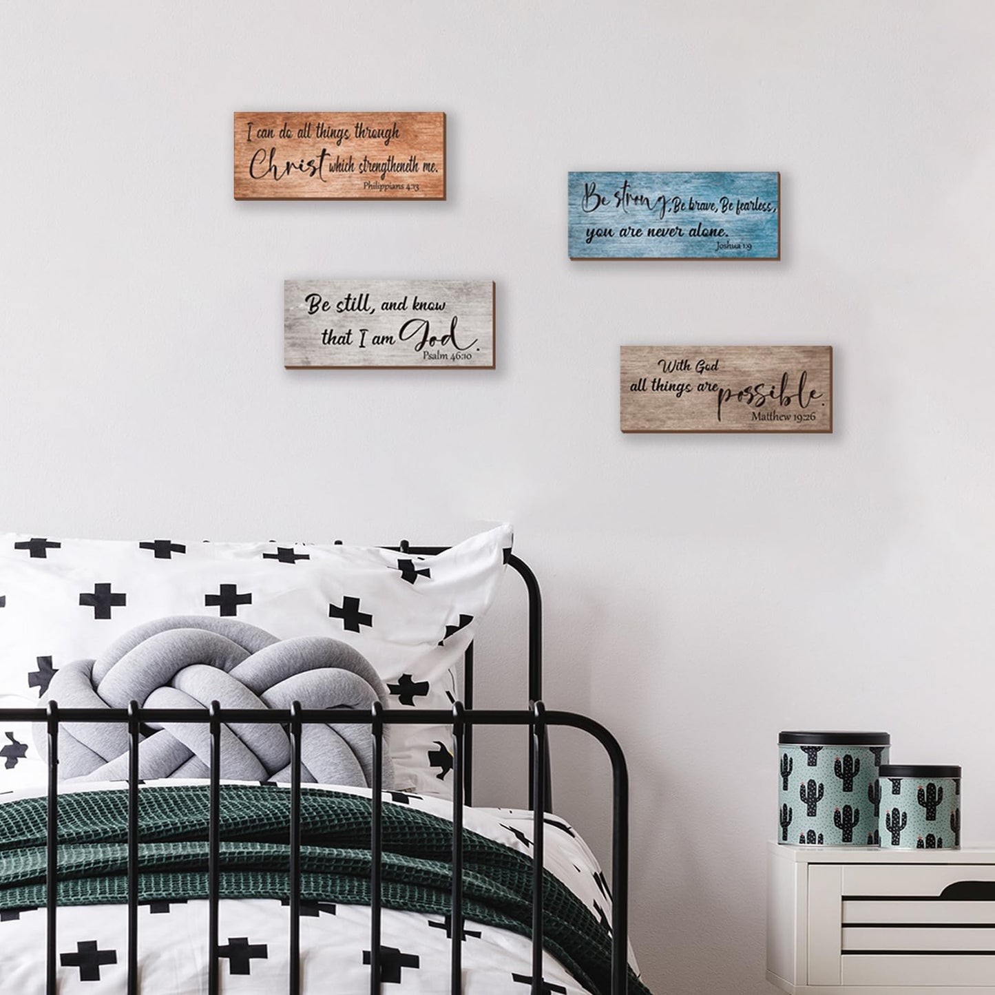 ZONWUTHY 4 Pieces Bible Verses Wall Decor Rustic Wooden Christian Signs Farmhouse Religious Decor for Home Motivational Prayer Wall Art for Living Room Office Bedroom Bathroom(Farmhouse,10x4)