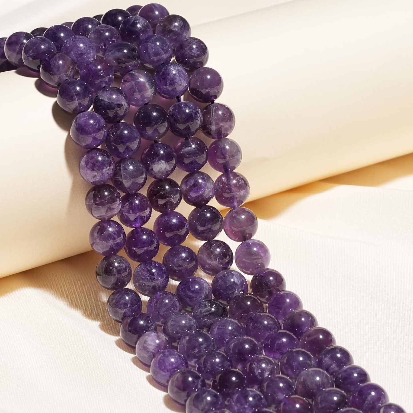8mm Natural Amethyst Gemstone Beads Polished Round Smooth Stone Beads for Bracelets Jewelry Making 15inch Loose Beads