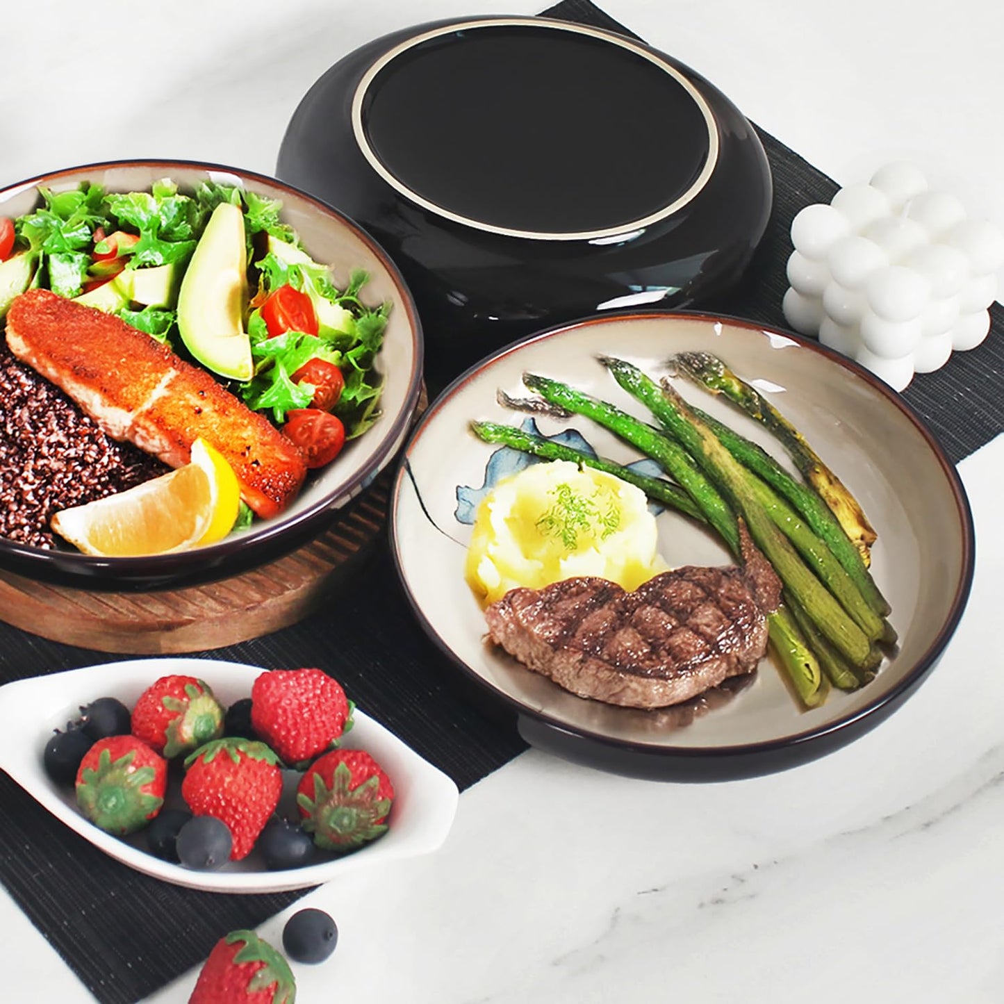 Jinsongdafa Ceramic Salad Plate Set, 7.9-inch Non-fading Hand-painted Plates, 4-piece Set, Suitable for Appetizers, Dinner, Desserts, Microwaveable and Dishwasher-safe Restaurant Kitchen Tableware Set