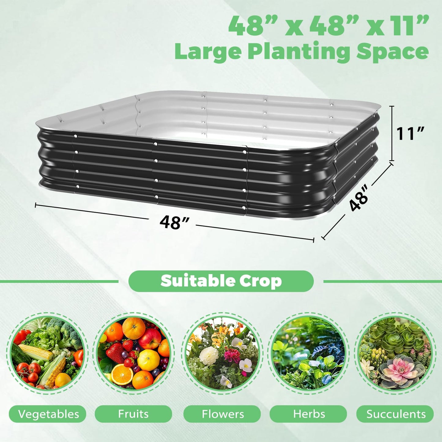 JAUZVIL Galvanized Raised Garden Bed, 4x4x1ft Garden Planter Bed Outdoor, Heavy Duty Rustproof Steel Raised Bed Kit for Gardening Vegetables Fruits Flowers Grow Black