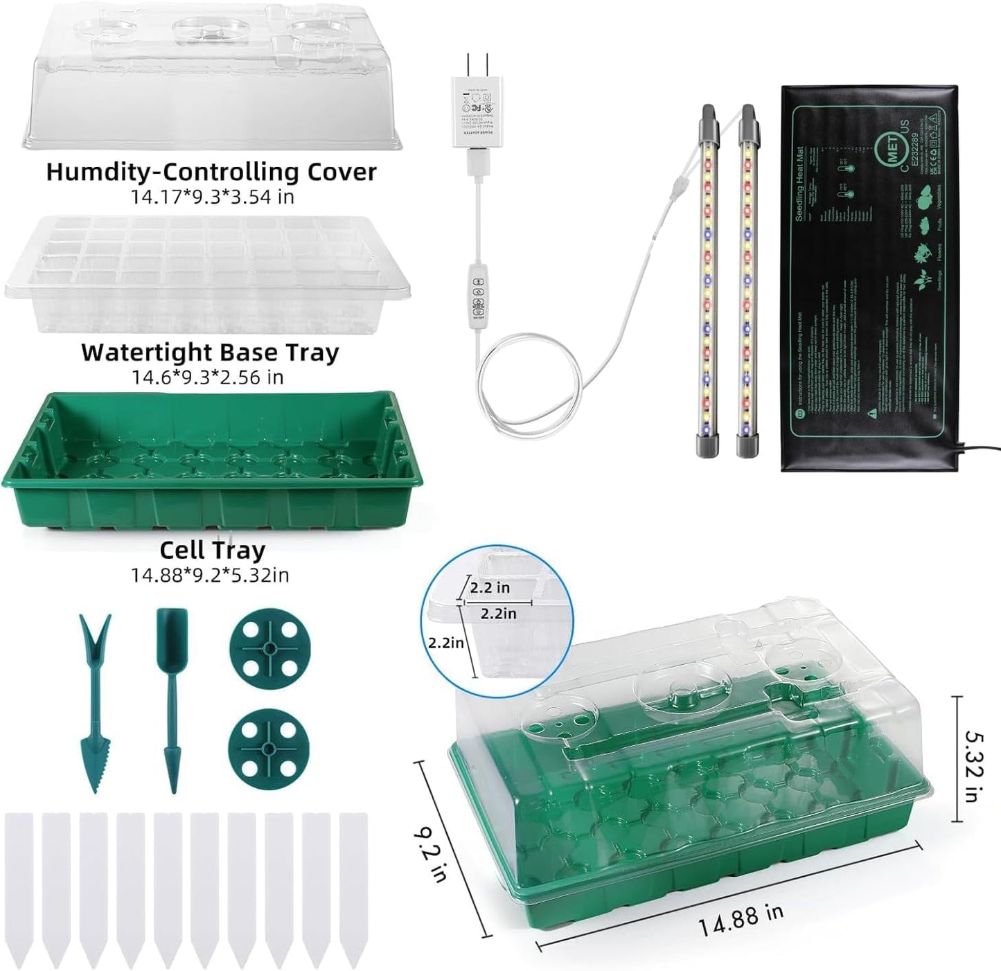 Seed Starter Kit, Seed Starter Tray with Grow Light and Heat Mat, Color Change Full Spectrum Grow Lights Seed Starting Germination Kits, 3 Timing Set Indoor Plant Grow Kit with Humidity Control
