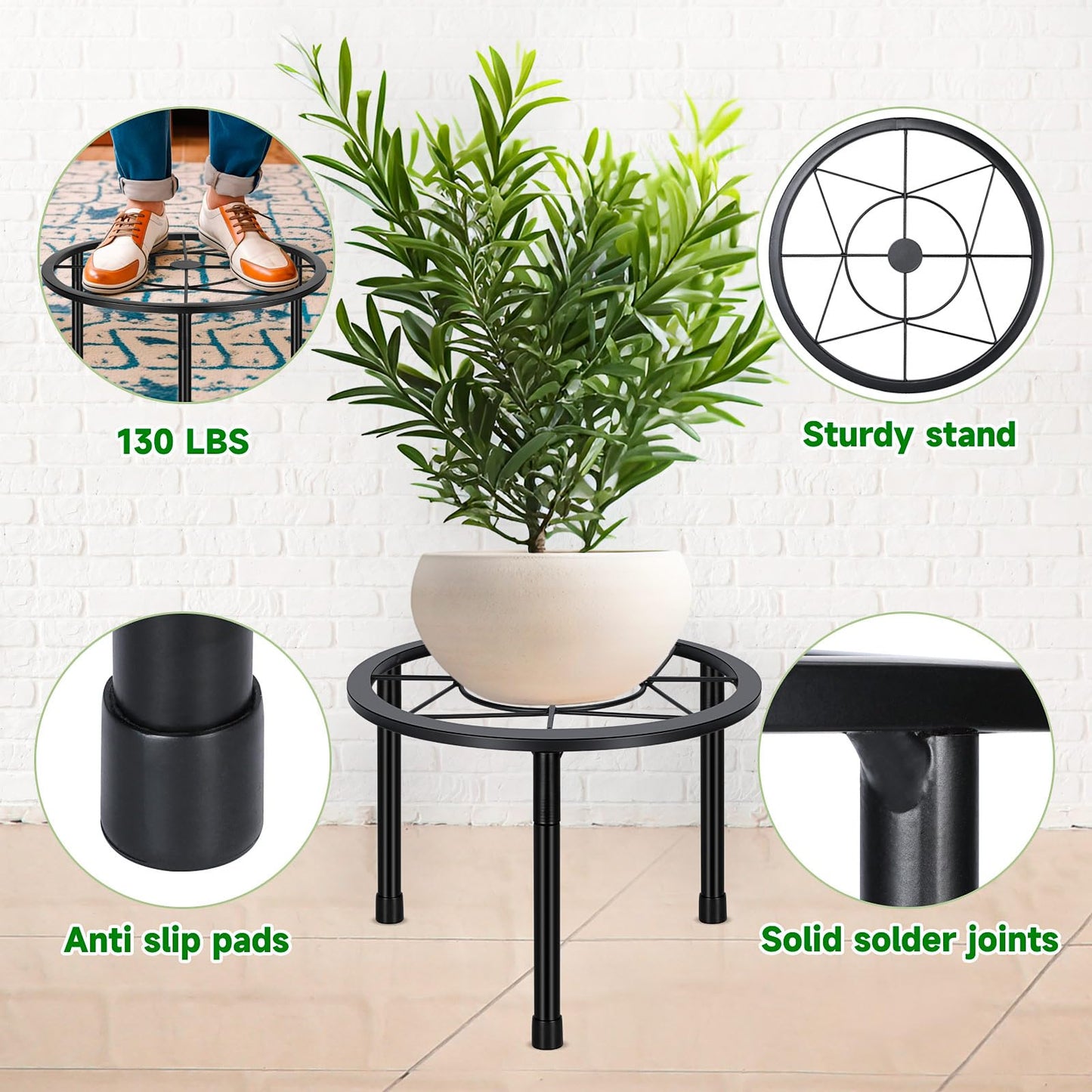 Sbosbo 6 Pack Metal Plant Stands, Heavy Duty Plant Stand for Indoor Outdoor, Anti-Rust Iron Flower Pot Stands Outdoor Plant Holder, Potted Plant Shelf for Living Room Balcony Garden Patio, Black