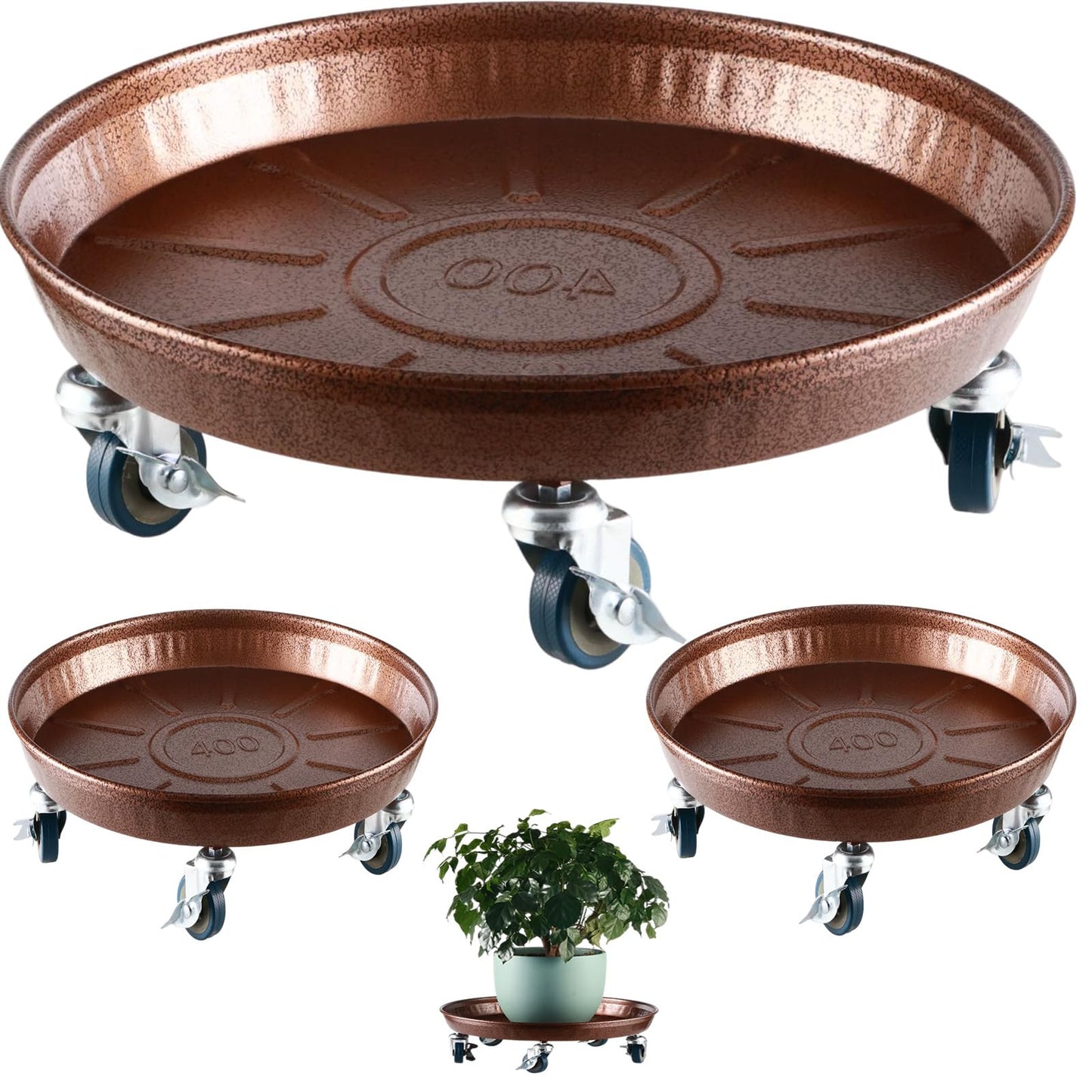 Planterhoma 3 Packs 16" Metal Plant Caddy with Wheels Extra-Large Rolling Plant Stand Heavy-Duty Plant Dolly with Casters Indoor Outdoor Wheeled Flower Pot Mover Rollers Garden Cart Trolley, Copper