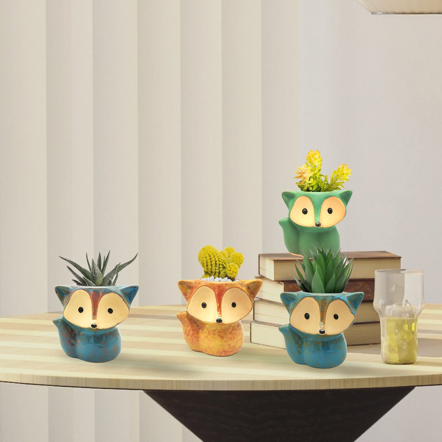 DIYOMR Animal Ceramic Planter Pot, 3.9" Fox Shaped Planters Ceramic Flowerpot Small Succulent Pots Cactus Pot for Home Decor Office Desktop Decoration - Plants Not Included (Blue)