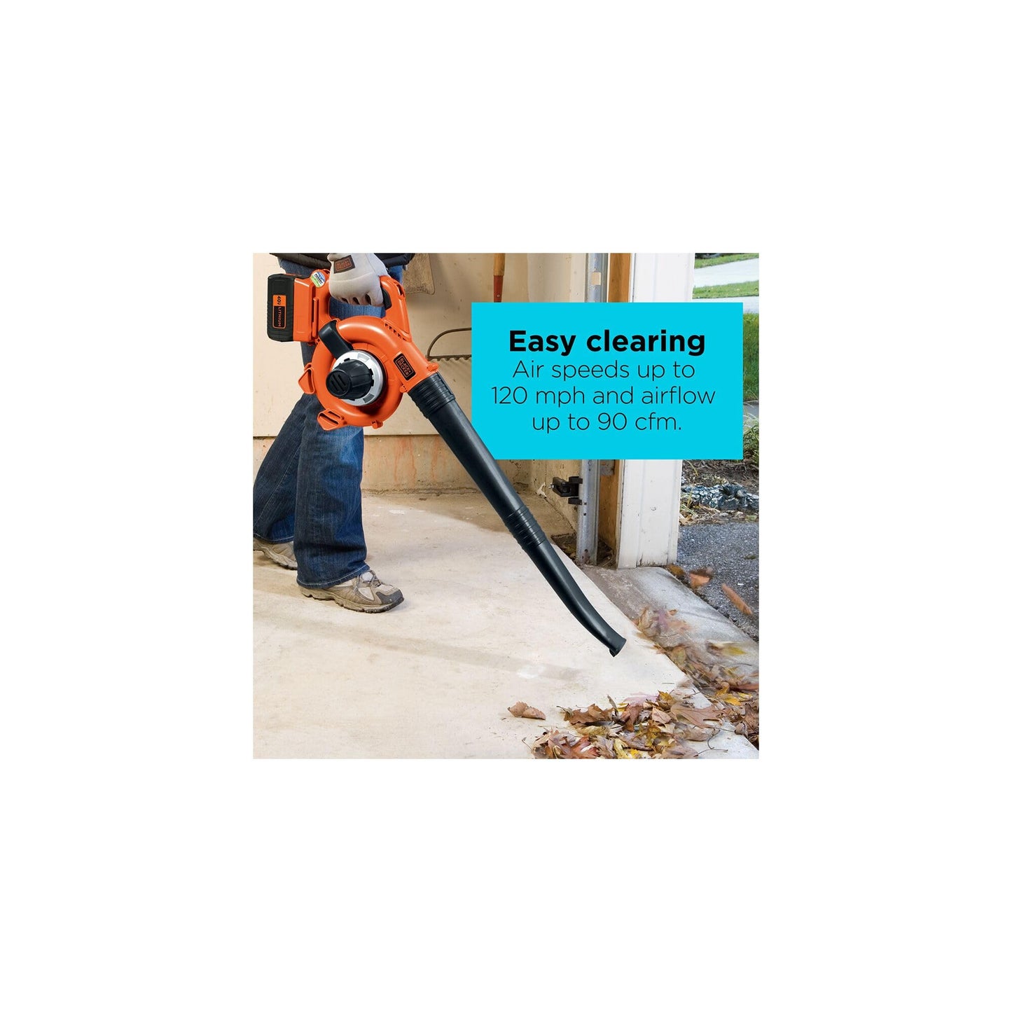 BLACK+DECKER Leaf Blower Cordless with Battery and Charger, POWERCOMMAND 40V MAX 90 CFM Variable Speed Up to 120 MPH, Battery Leaf Blower, Hard Surface and Yard Sweeper (LSW36)