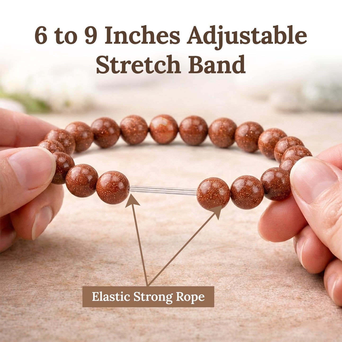 Elm City Direct 8mm Natural Stone Beaded Bracelet – Unisex Crystal Stretch Bracelets for Men & Women, Chakra & Healing Jewelry, Gift-Ready Beaded Bracelets (Gold Stone, 8mm)