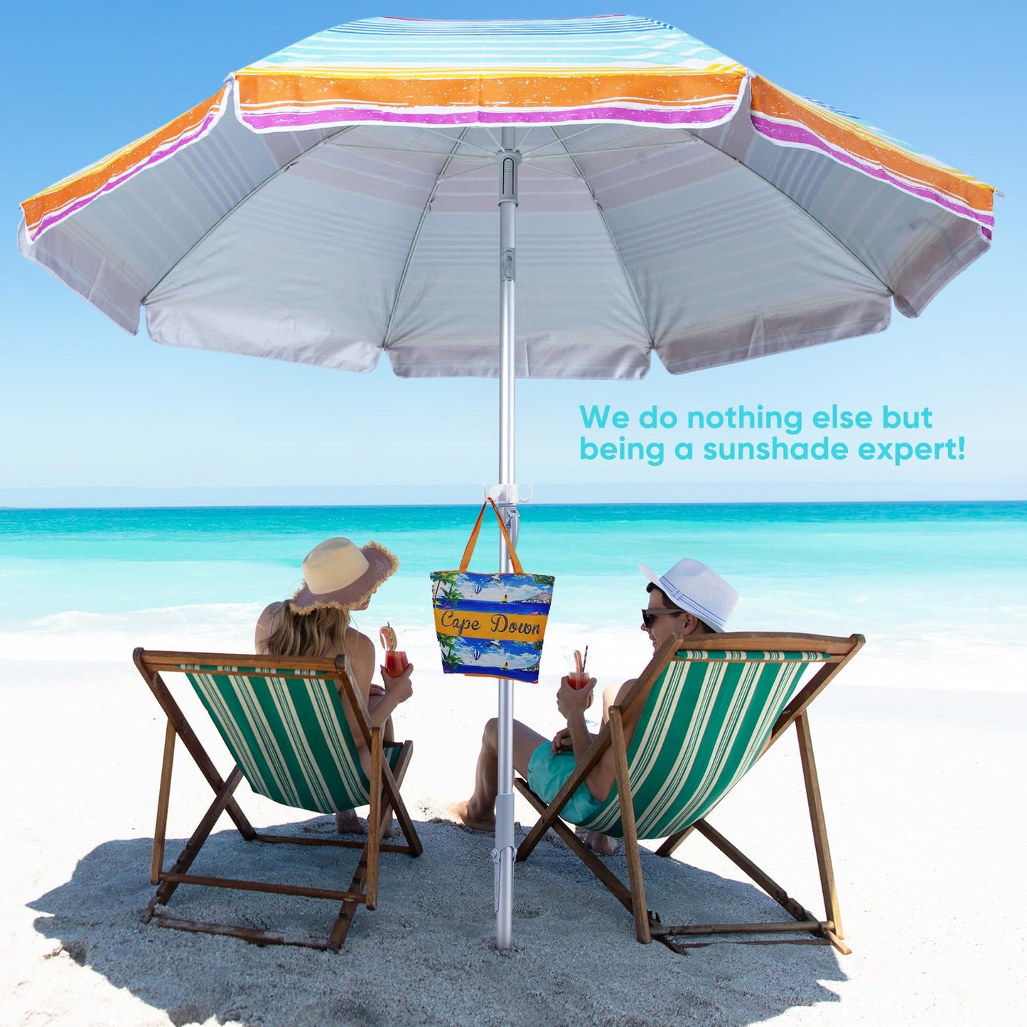 Tempera Heavy Duty High Wind Beach Umbrella with Sand Anchor & Carry Bag|Patio Outdoor Umbrella with Aluminum Frame and Push Button Tilt, Ideal for Travel Garden Lawn, UPF 60+,Stripes
