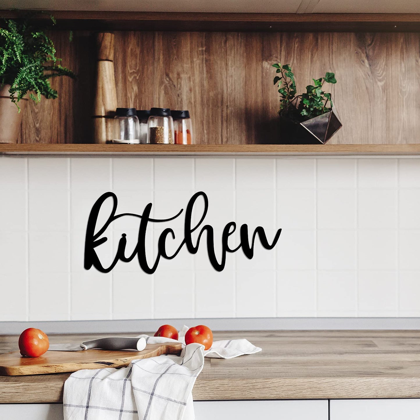 Maxdot Kitchen Metal Cutout Sign Word Wall Decor Farmhouse Kitchen Metal Word Wall Art Sign for Home Dining Room Restaurant,15.7 x 6.7 Inch (Black)