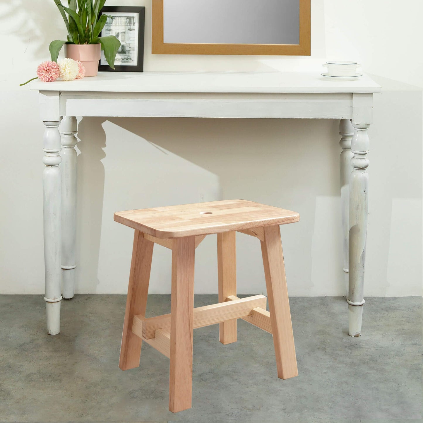 Lestar Wooden Stools,Rectangular Solid Wood Stool, Small Wood Stool 18" Height for Living Room, Kitchen, Bathroom