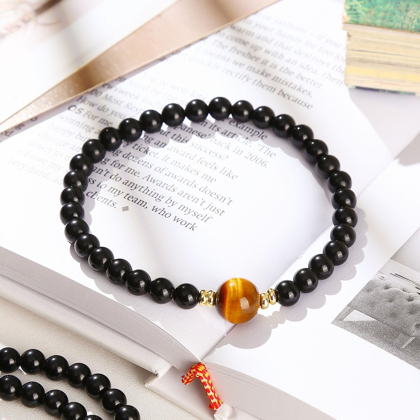 Magiriam Black Obsidian & Tiger Eye Bracelet for Men and Women – Natural Crystal Stretch Bracelet for Mindfulness, Confidence & Everyday Wear Healing Energy Bracelet Gifts for Unisex Adult 7-inch (18cm)