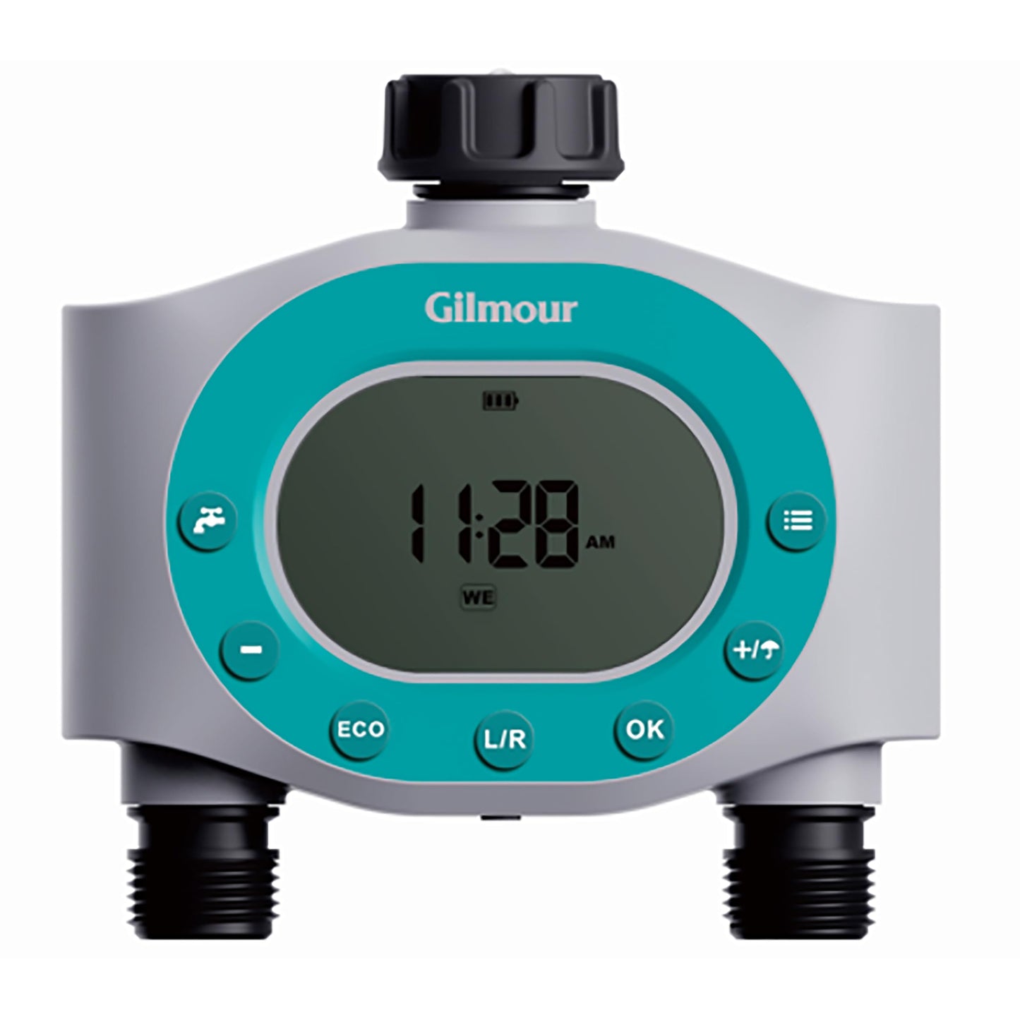 Gilmour Dual Outlet Water Timer for Garden Hose, Programmable Automatic Watering System, LCD Screen, Rain Delay, Battery Operated